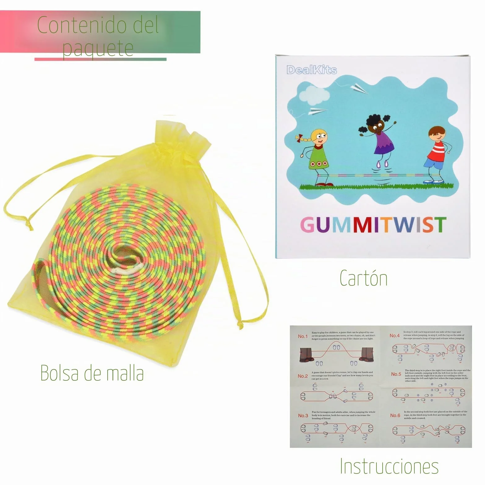 DealKits Gummitwist Juego de cuerda de saltar para niños 4 m