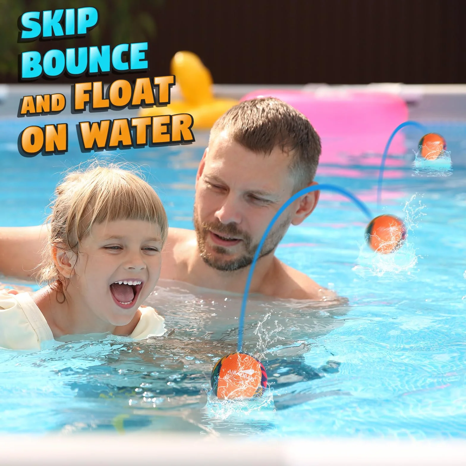 Pelota Agua 2 Pcs Bola de Rebote de Agua, Pelotas De Agua Reutilizables Water Bouncing Ball Secado Rápido Juegos de Playa Piscina Mar Fiesta y Actividades para Niños Adultos (Naranja + Azul)