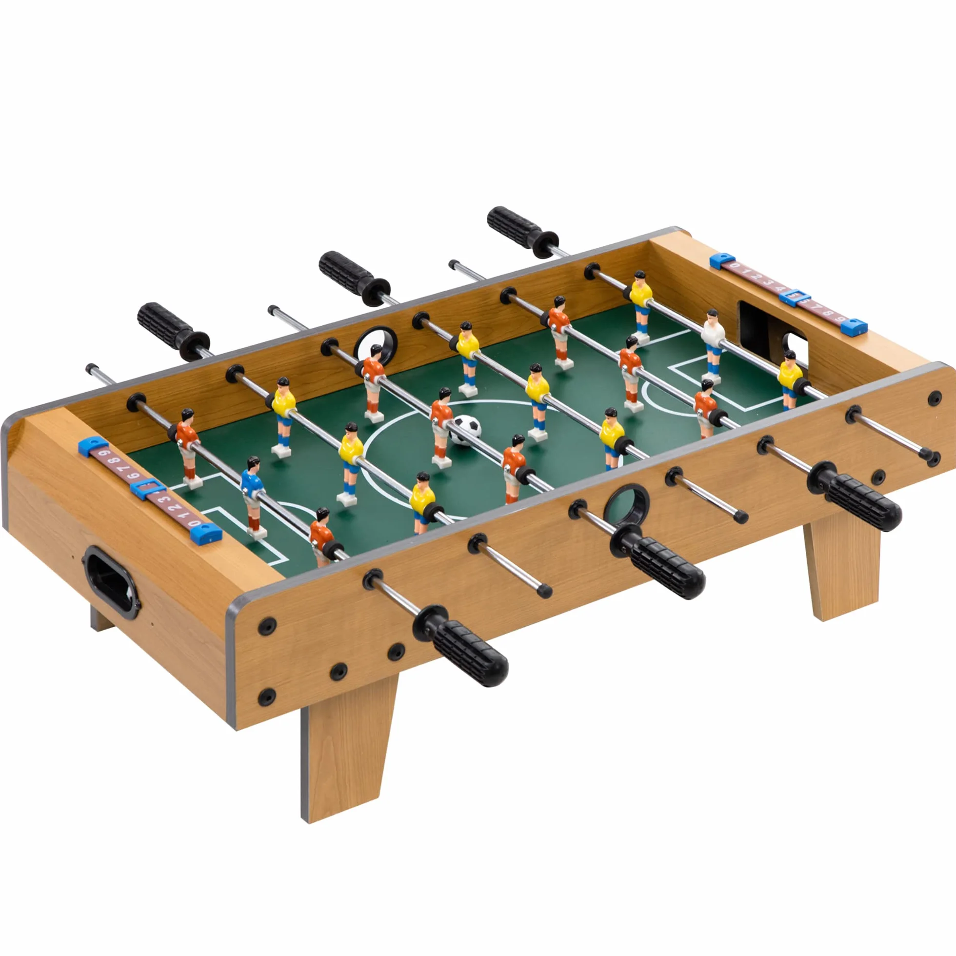 HOMCOM Futbolín de Mesa, Cuerpo Madera Resistente, Juego Mesa de Fútbol con 18 Jugadores, 2 Bolas, 6 Asas y 2 Marcadores de Puntos para 2-4 Personas, 70x37x22 cm, para Niños de 6+ Años y Adultos