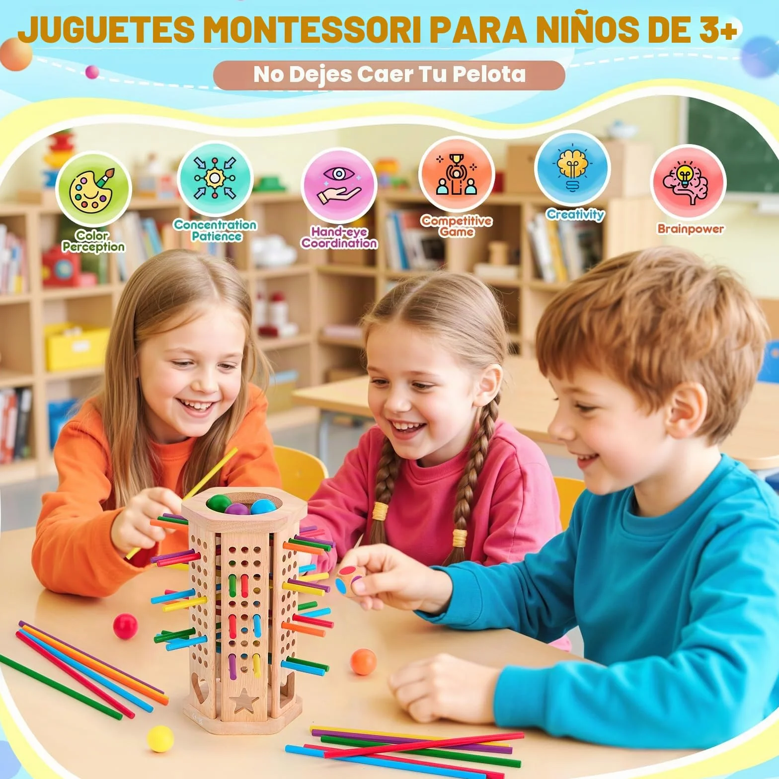 Juego Montessori, Juegos de Mesa 3, 4, 5, 6 años, Juegos Educativos Matematicas con 42 Palitos de Colores y un Dado, Juguete Familiar para Viajar al Aire Libre con Niños