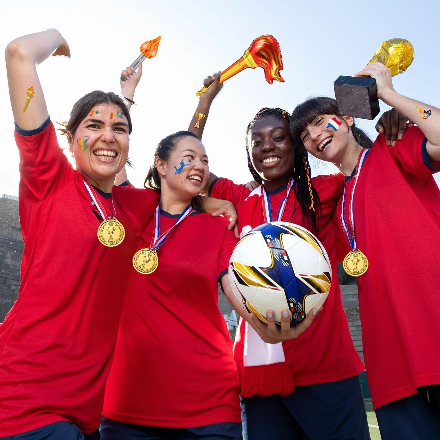 Medallas de Campeonato con Antorchas y Pegatinas Deportivas - Decoraciones para Juegos Deportivos