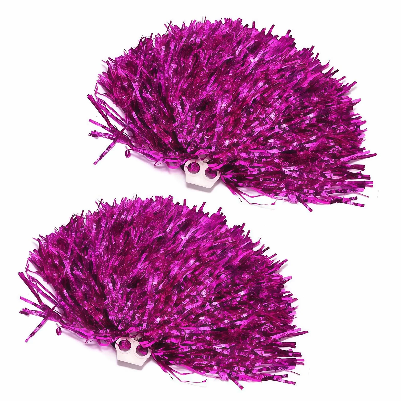 QUUPY pompones de animadora metálicos brillantes esponjosos con anillo de dedo rosa caliente