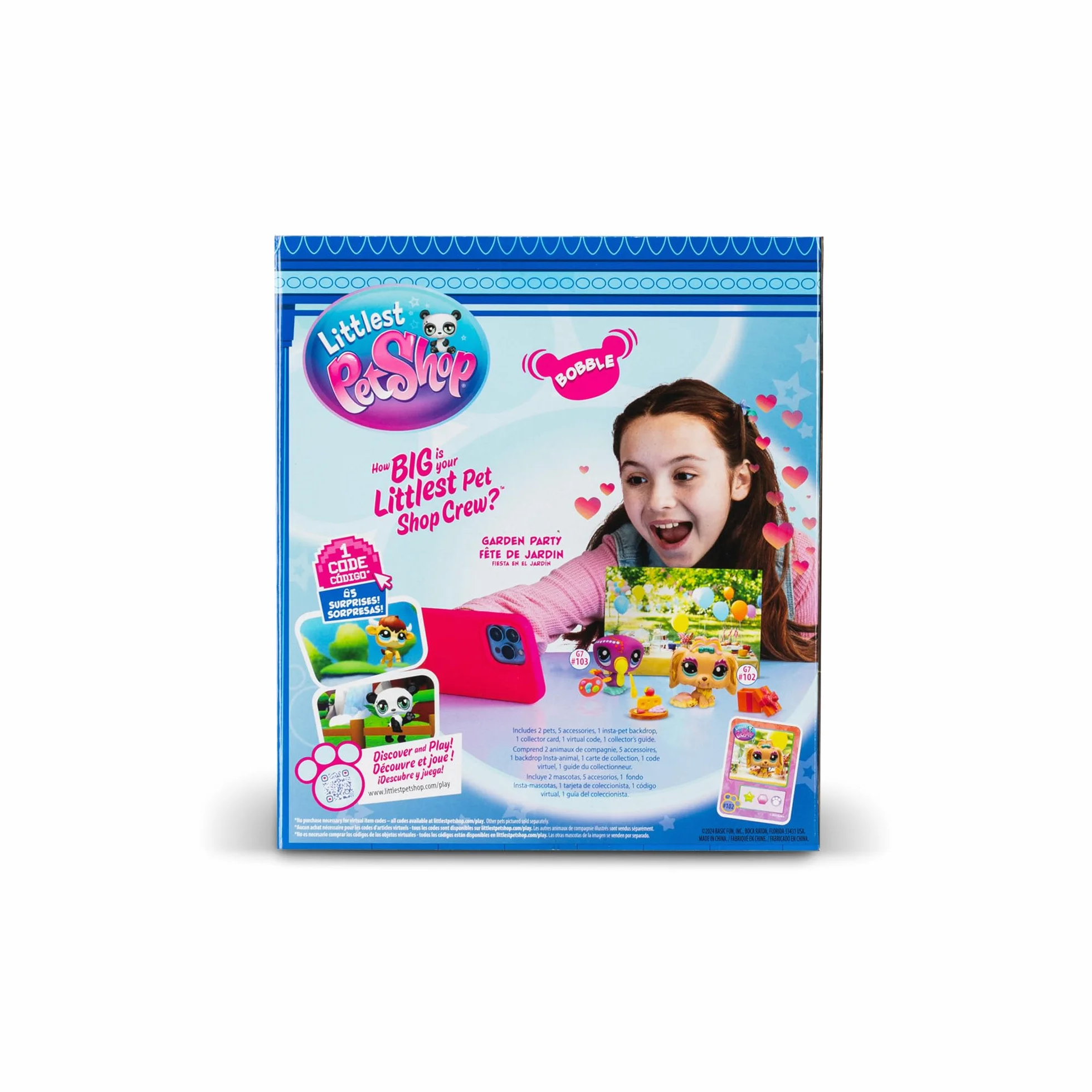 BANDAI Littlest Pet Shop Pack PETFLUENCERS Fiesta AL Aire Libre BF00572 Incluye 2 Mascotas, 4 Accesorios, 1 Fondo, 1 Tarjeta de coleccionista, 1 código Virtual, Generación 7, 4 años+