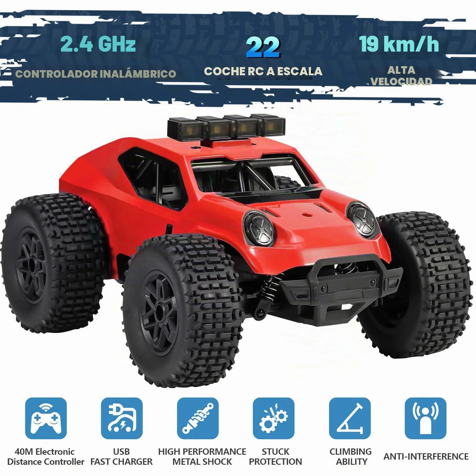 Kizeefun Coche teledirigido, 2,4 GHz 1/20 RC Auto Todoterreno 20 km/h Todos los terrenos, Juguete eléctrico, Coche Todoterreno RC con 2 baterías de reproducción y Faros LED Regalo Pascua para niños