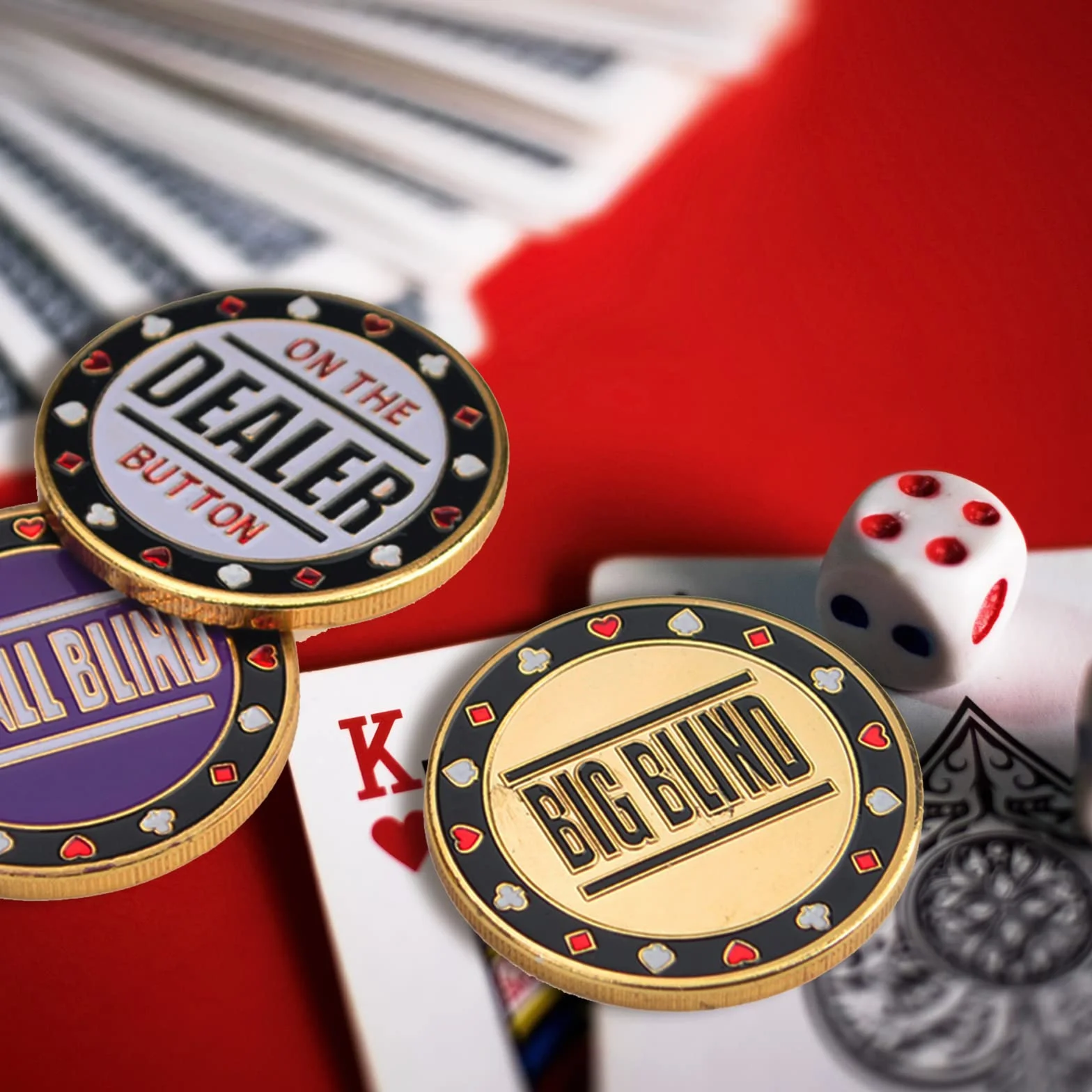 Muka Juego de 3 botones de póquer de metal fichas de póquer, botón de crupier, ciega grande y crupier para mesa de póquer de Texas Craps