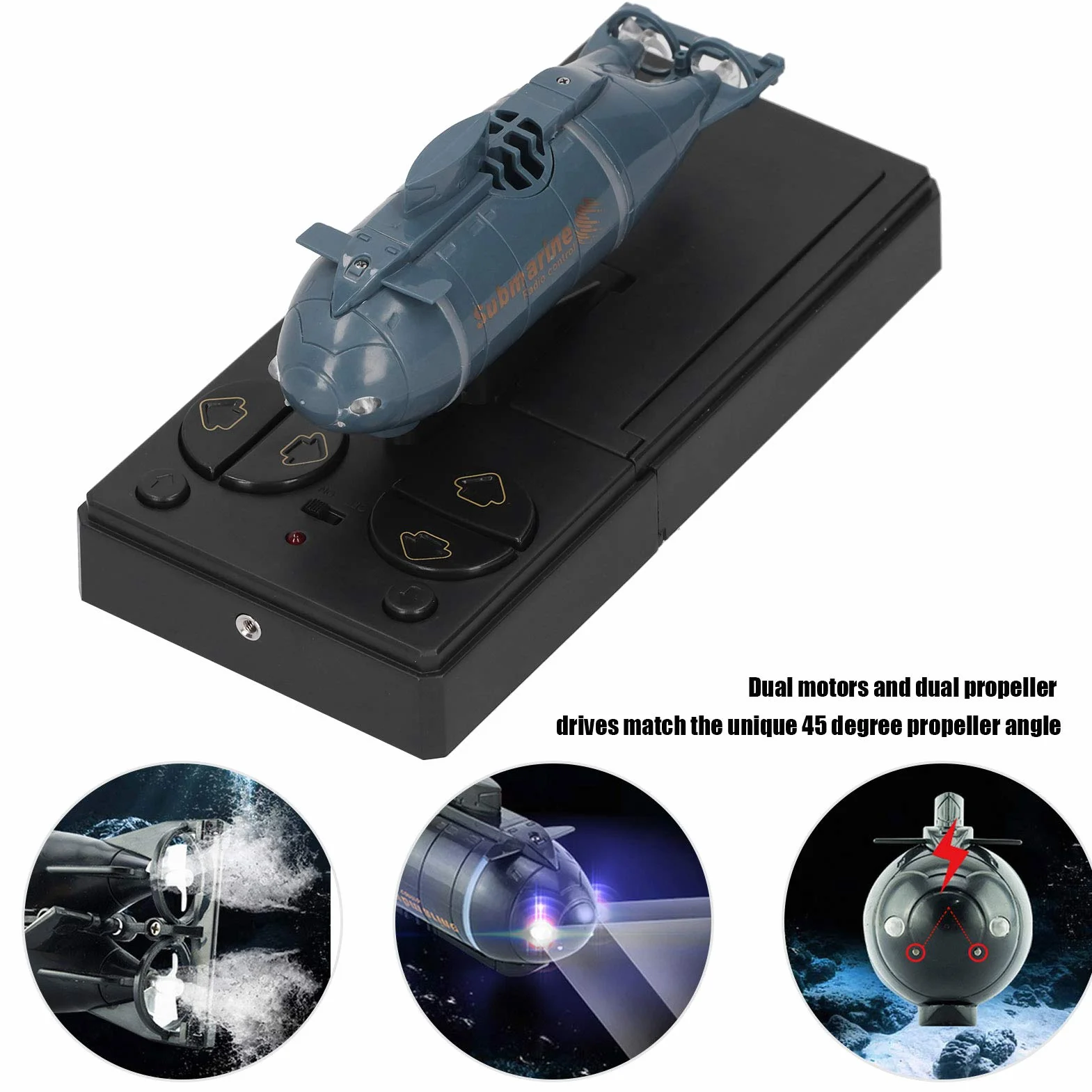 Drfeify Mini Submarino eléctrico, 2.4G Inalámbrico 6 Canales RC Submarino Impermeable Mini Barco de Buceo eléctrico Juguete de Regalo para niños(Azul)