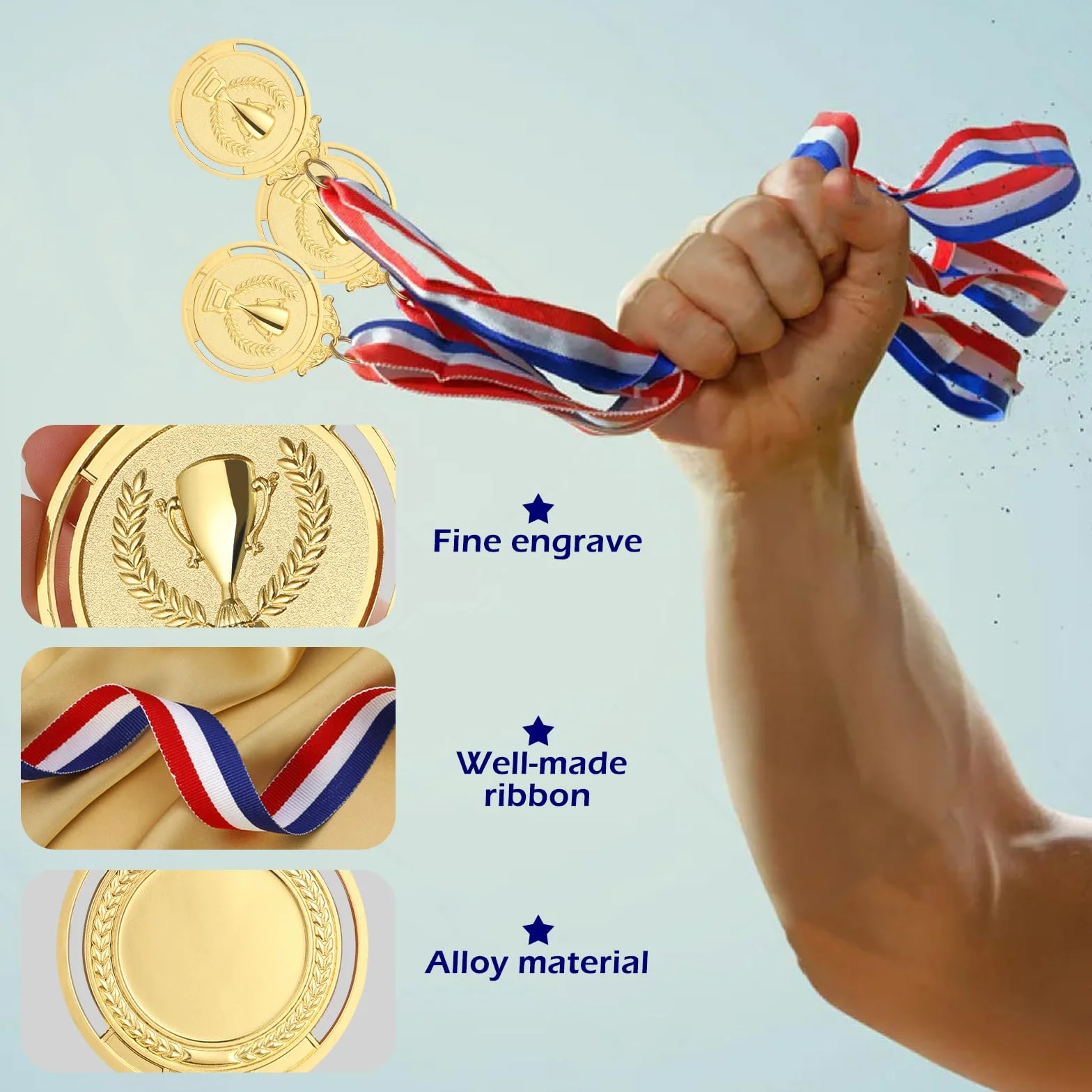 GeeRic 12 Piezas Medallas de Ganador para Niños, Oro para Fiestas Infantiles y Premios Deportivos