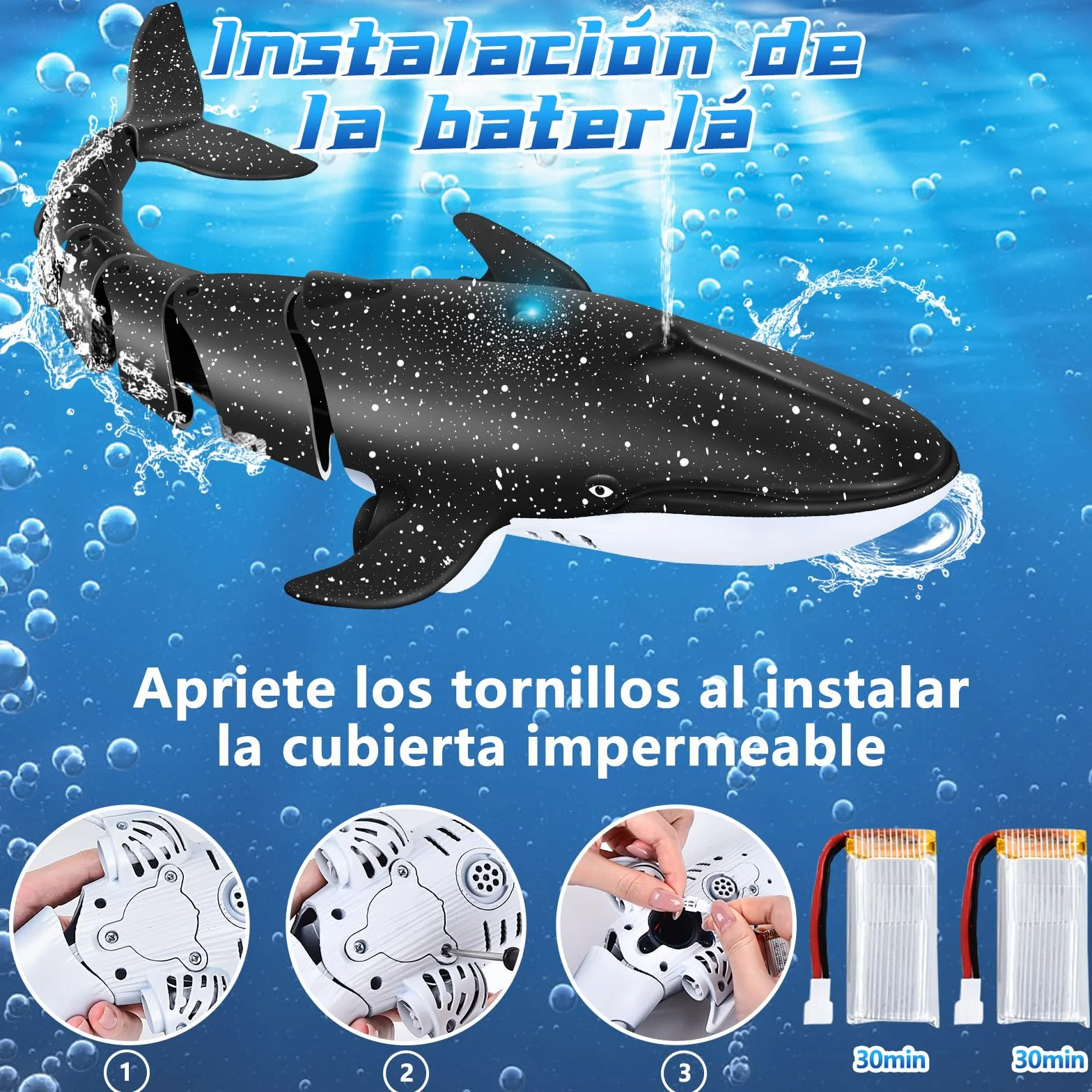 IEEILULU Ballena Teledirigido, 2.4GHz RC Barco Con USB, Lancha Simulación Recargable, Juguete Acuático, Eléctrico Regalo Para Niños Mayores de 6+ Años Piscina