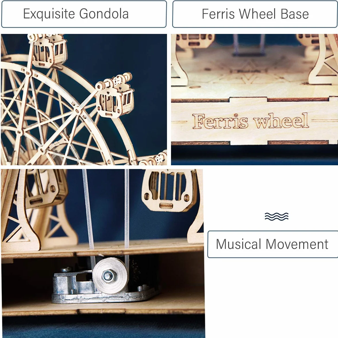 Rolife Modelos Mecánicos Kits Ferris Wheel con música Puzzle de Madera 3D para niños y Adultos