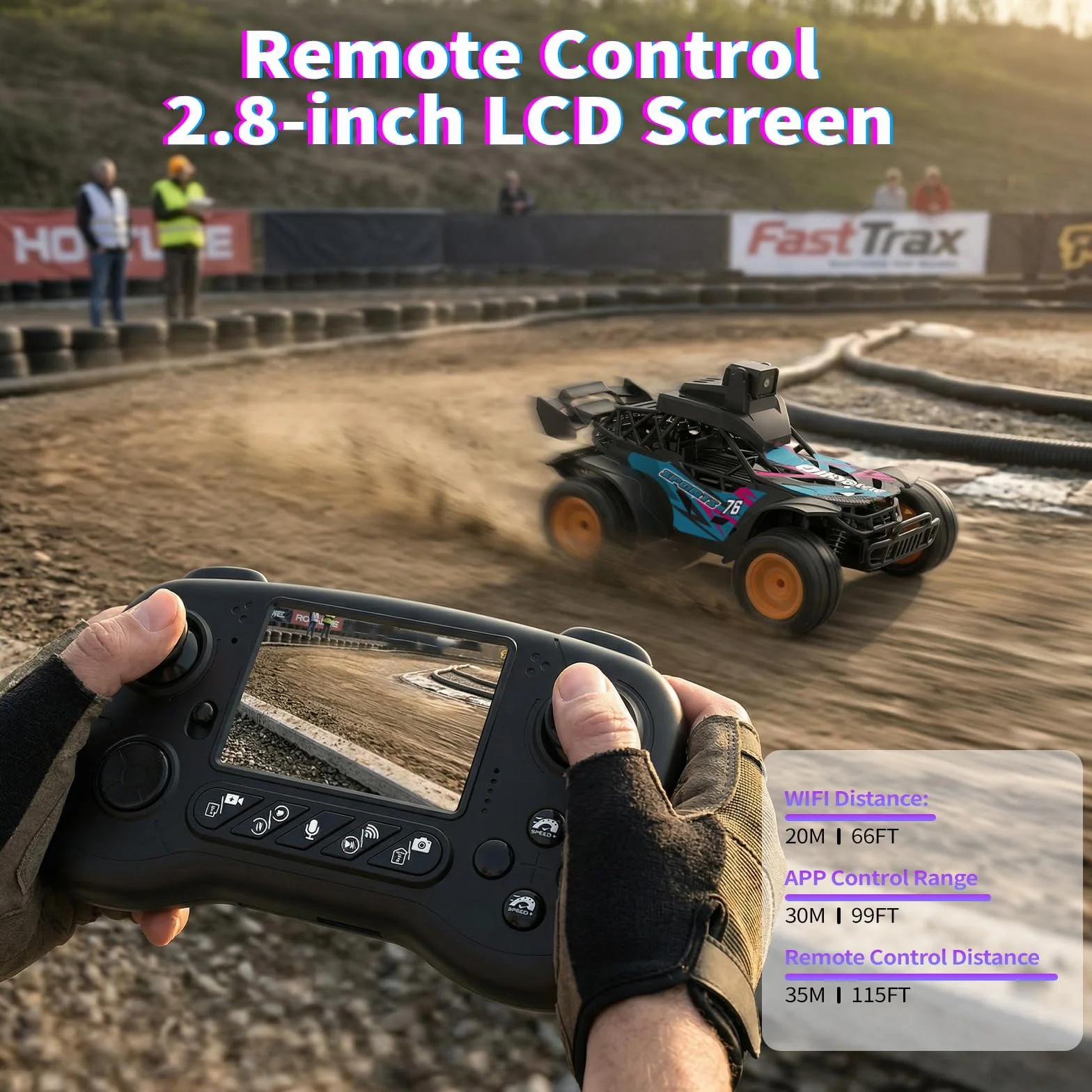 Coche RC con Cámara, 2.4GHz con Pantalla LCD de 2.8" y Cámara Ajustable de 60°, Video en Vivo, Control Dual App/Radio, 2 Velocidades, Recargable para Todoterreno, Regalo para Niños y Adultos