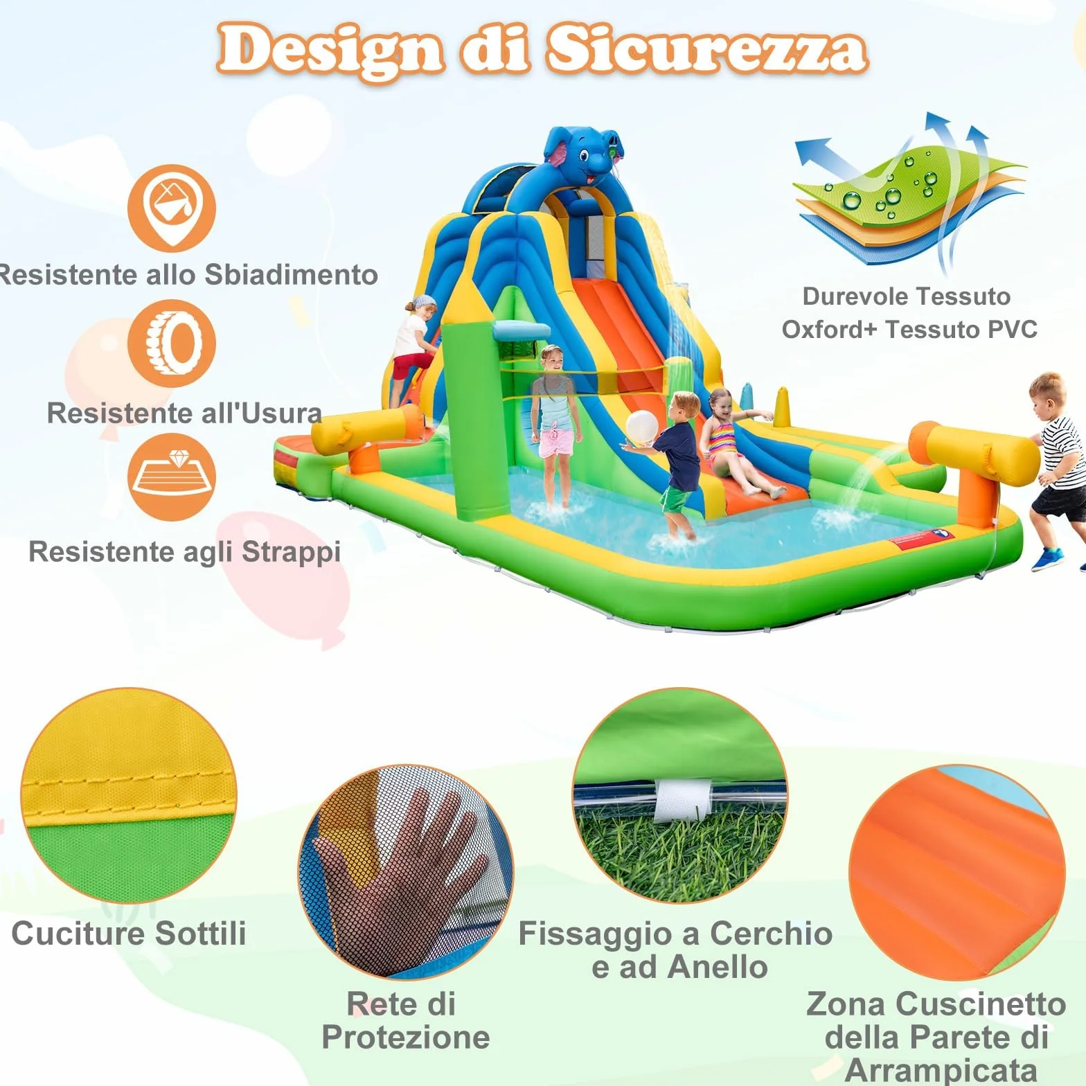 RELAX4LIFE Castillo Hinchable para Niños, Piscina Hinchable con Trampolín, Tobogán con Trepadera y Paso Inferior, Plegable para Exterior (Modelo 12)
