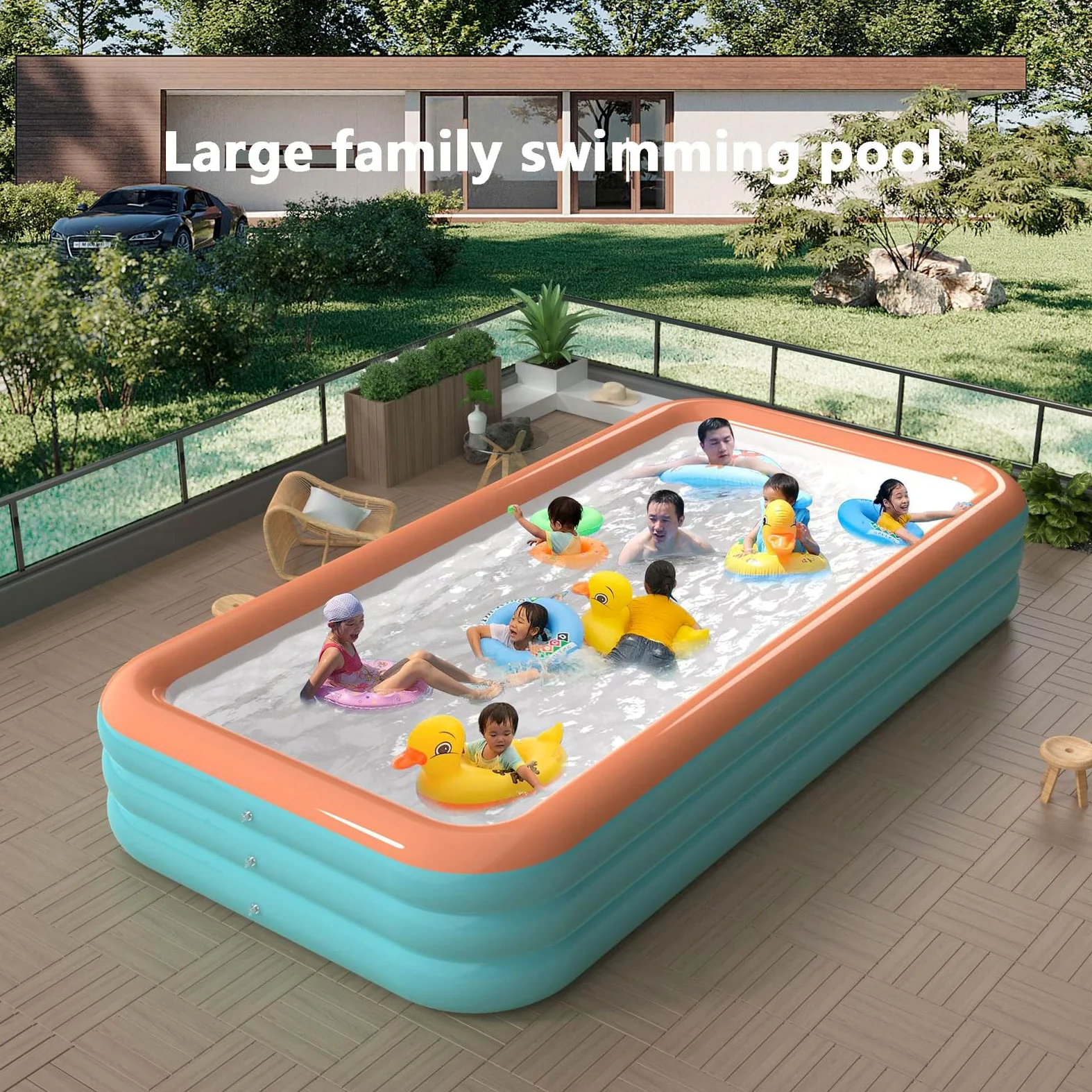 Piscina Infantil Hinchable 250 * 140 * 52CM,Piscina Familiar de jardín con Parasol y tobogán,Piscina Inflable Plegable 3 Capas Material de PVC Engrosado,para Jardines,Parques,Balcones