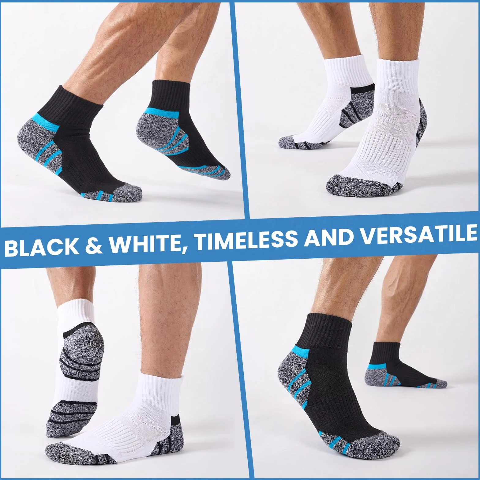 Calcetines Cortos Hombre 6 Pares, Calcetines Tobilleros Deporte Algodón Acolchado Anti-Ampollas Soporte Arco Running Tenis