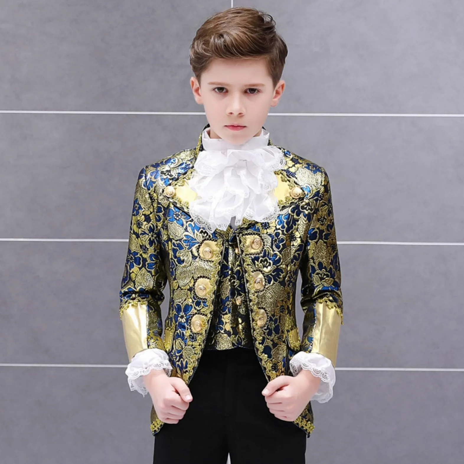 Disfraz de Niño Príncipe Traje de Completo Incluye Chaleco Camisa de Volante Diseño Clásico Adecuado para Celebraciones en Espectáculos Escolares Cumpleaños Infantiles