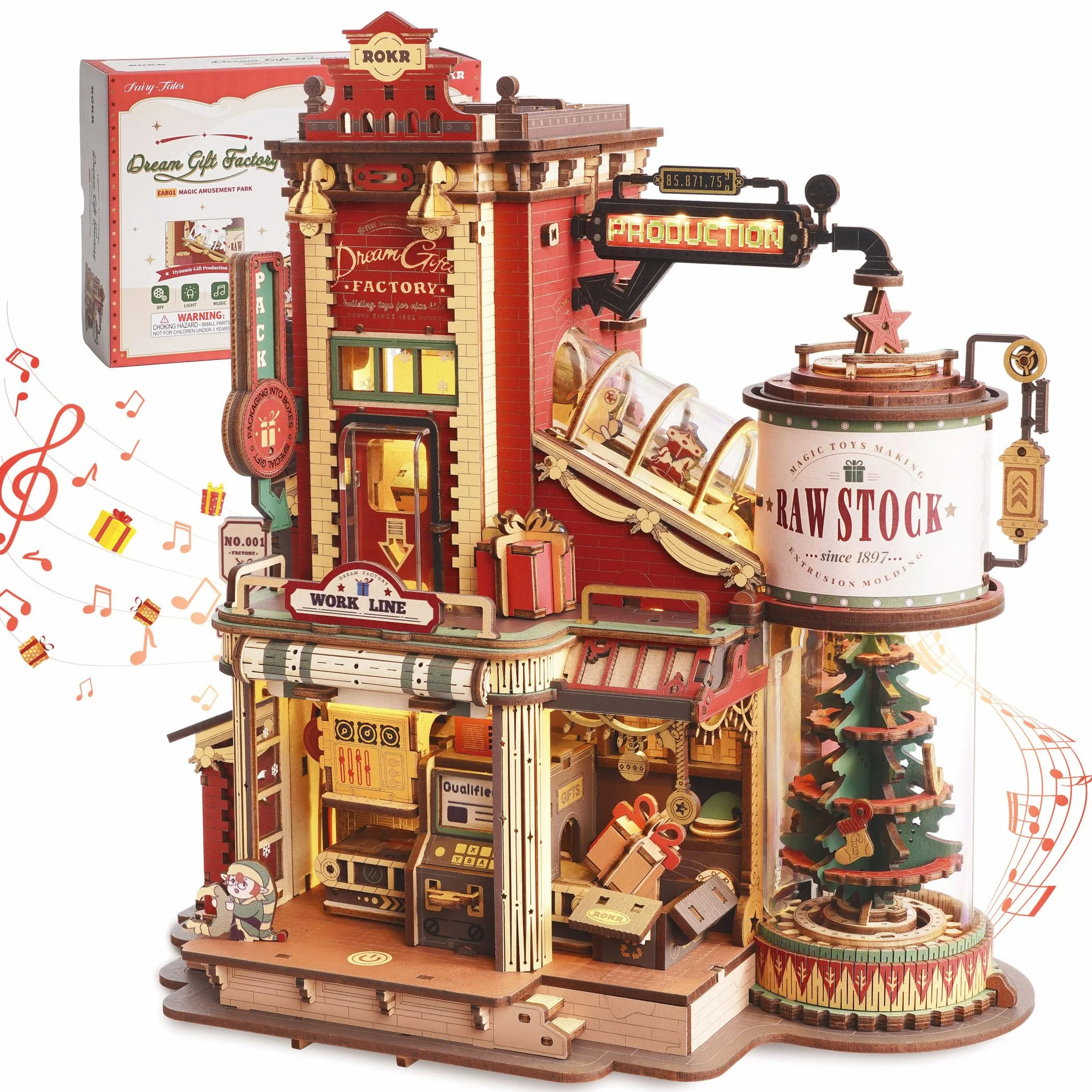ROKR Puzzle 3D Madera Dream Gift Factory Maquetas para Construir Adultos Regalos de Pascua Navidad Caja de música EAB01
