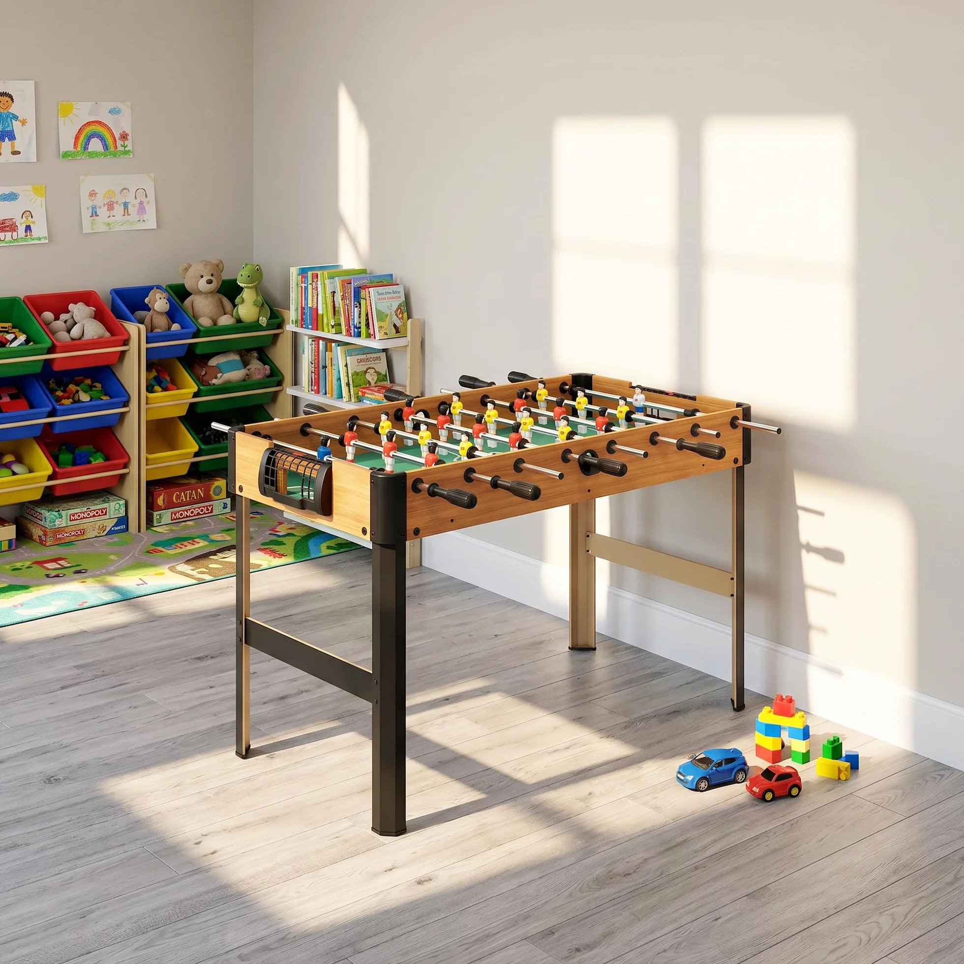 HOMCOM Futbolín para Niños de 7+ Años Futbolín Infantil de Madera 118x104x69 cm con 2 Bolas 8 Asas 2 Marcadores 22 Jugadores para Familias Fiestas Negro