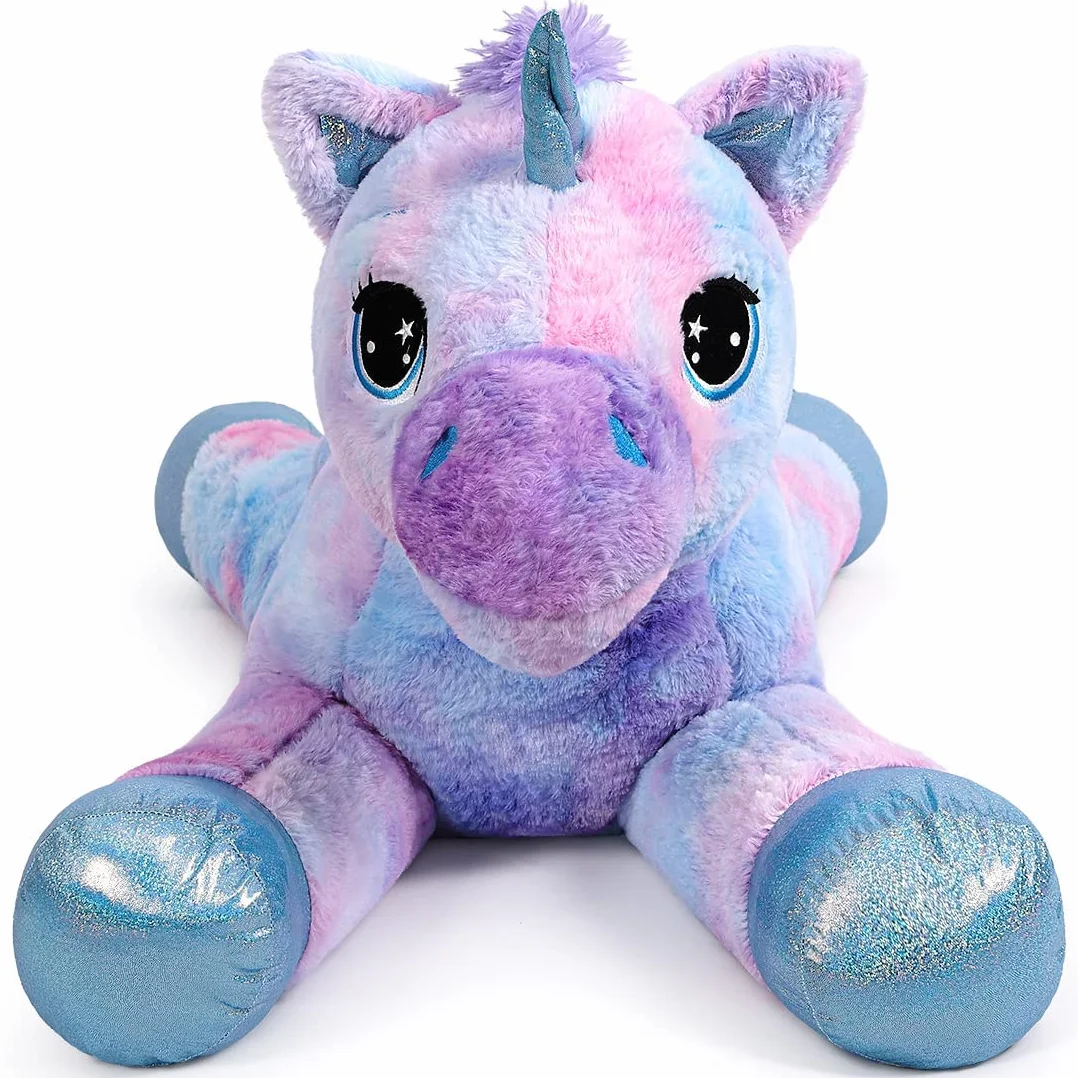 Unicornio Gigante Juguetes Peluche Grande Arcoíris Púrpura Unicornio Animales de Peluche （Azul,80CM