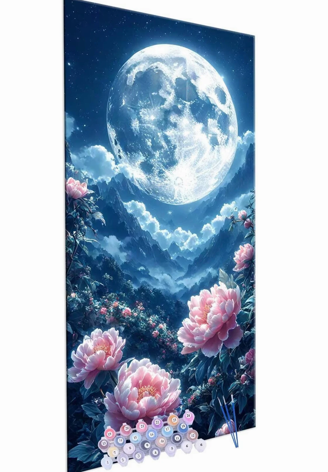 Pintura por Números para Adultos, 70x140cm Acrílica Pintura por Números para Niños Adultos Principiantes Pintura con 3 Pinceles Acuarela Luna peonía Paint by Number Niños Decoración del hogar R983