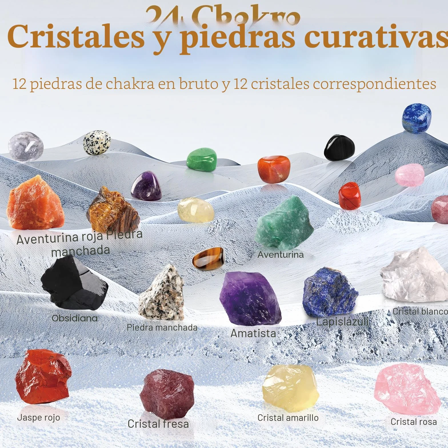 Calendario de Adviento de piedras preciosas, cristales, calendario de Adviento 2025 para niños, calendario de Navidad, cuenta regresiva con 24 cristales de chakra (A)