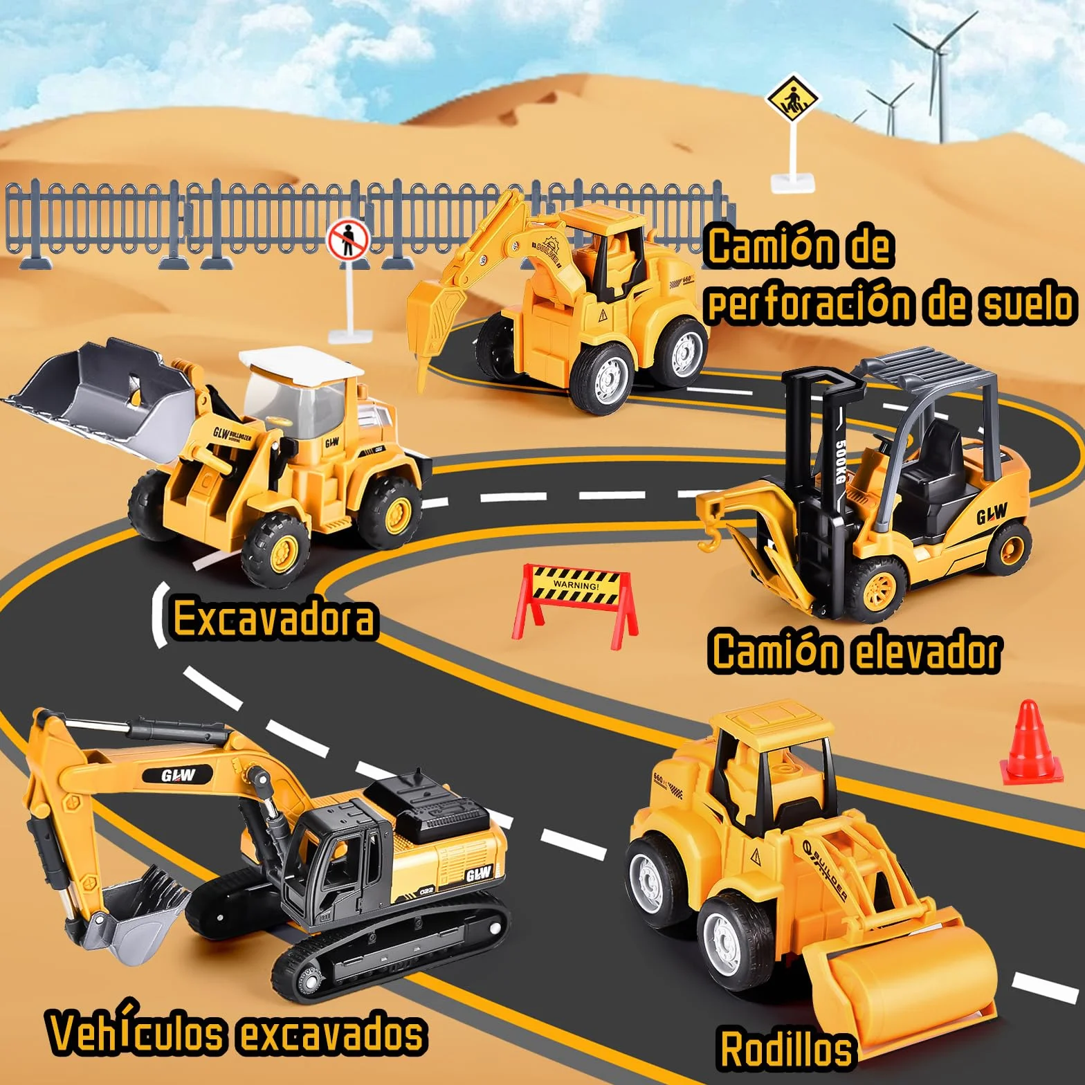 Herefun Vehículos Construcción Grandes, Camión y Grúa Con Sonido, Juguete Transportador Para Niños 3,4+