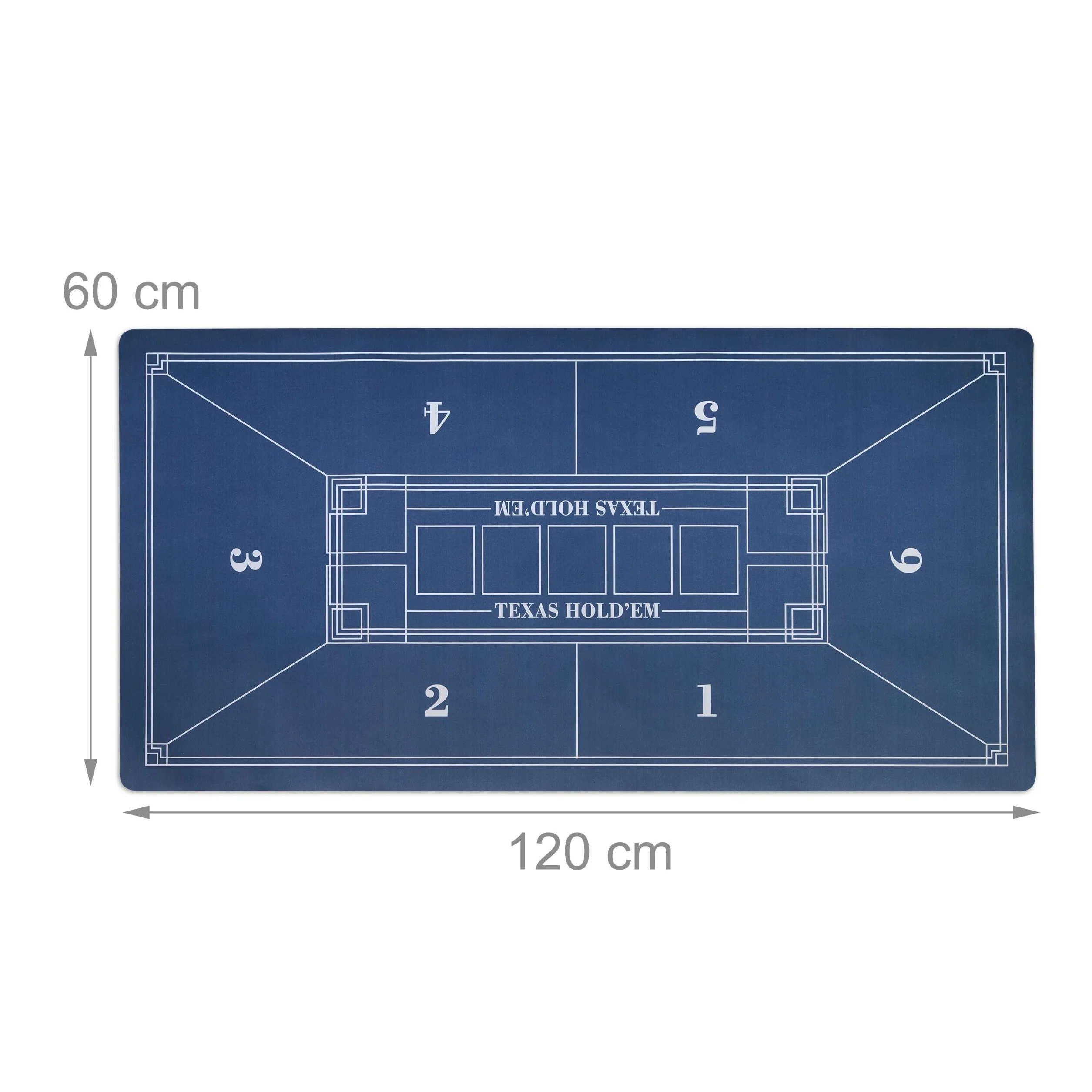 Relaxdays Tapete Póquer, 120 x 60 cm, Mantel Poker Texas Hold'em, Alfombrilla Antideslizante, Bolsa, 6 Jugadores, Azul