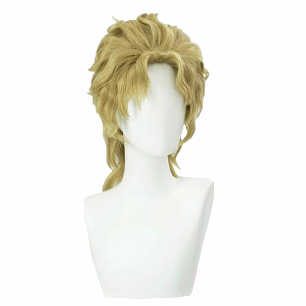 Dio Brando - Disfraz de cosplay de anime con máscara de piedra, traje de uniforme con peluca, conjunto completo de abrigo amarillo, pantalones para fiesta de Halloween