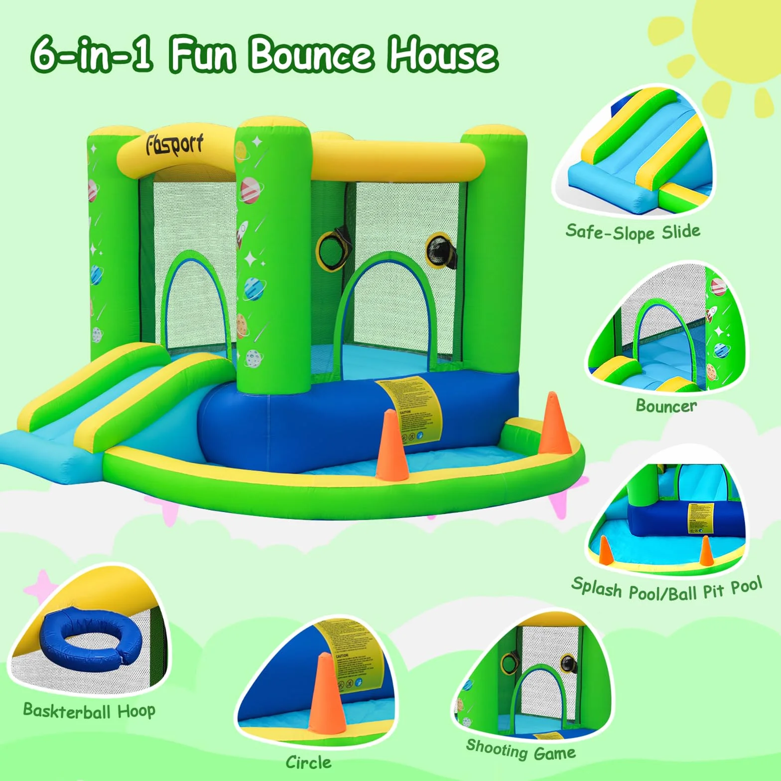 castillo hinchable para niños castillo hinchable acuatico de agua con Ventilador tobogán seco y de Agua, Adecuado para niños, Castillo Children's Bouncy para Uso Interior o Exterior 285 x 254 x 165 cm
