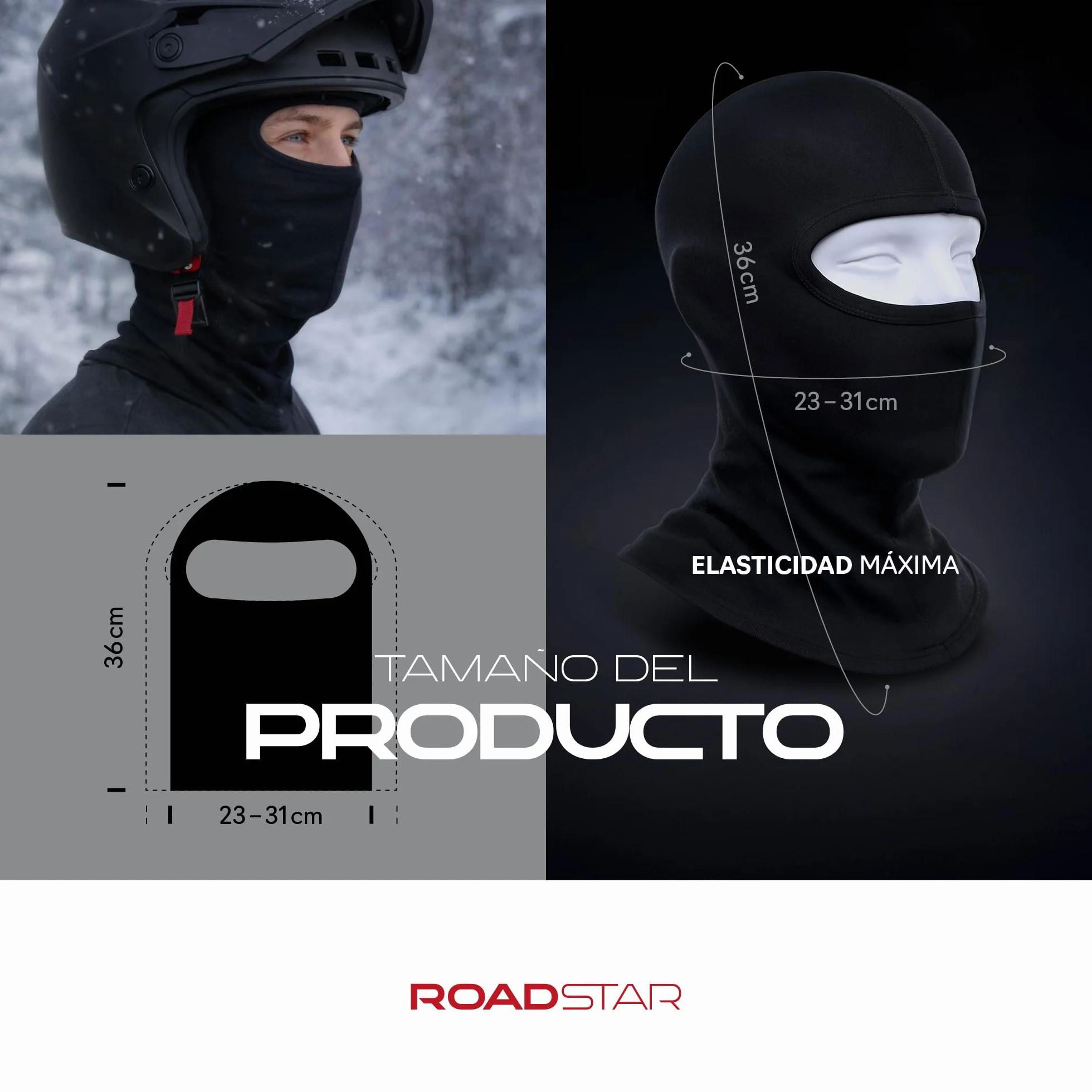 ROAD-STAR Pasamontañas 100% algodón Talla única Negro