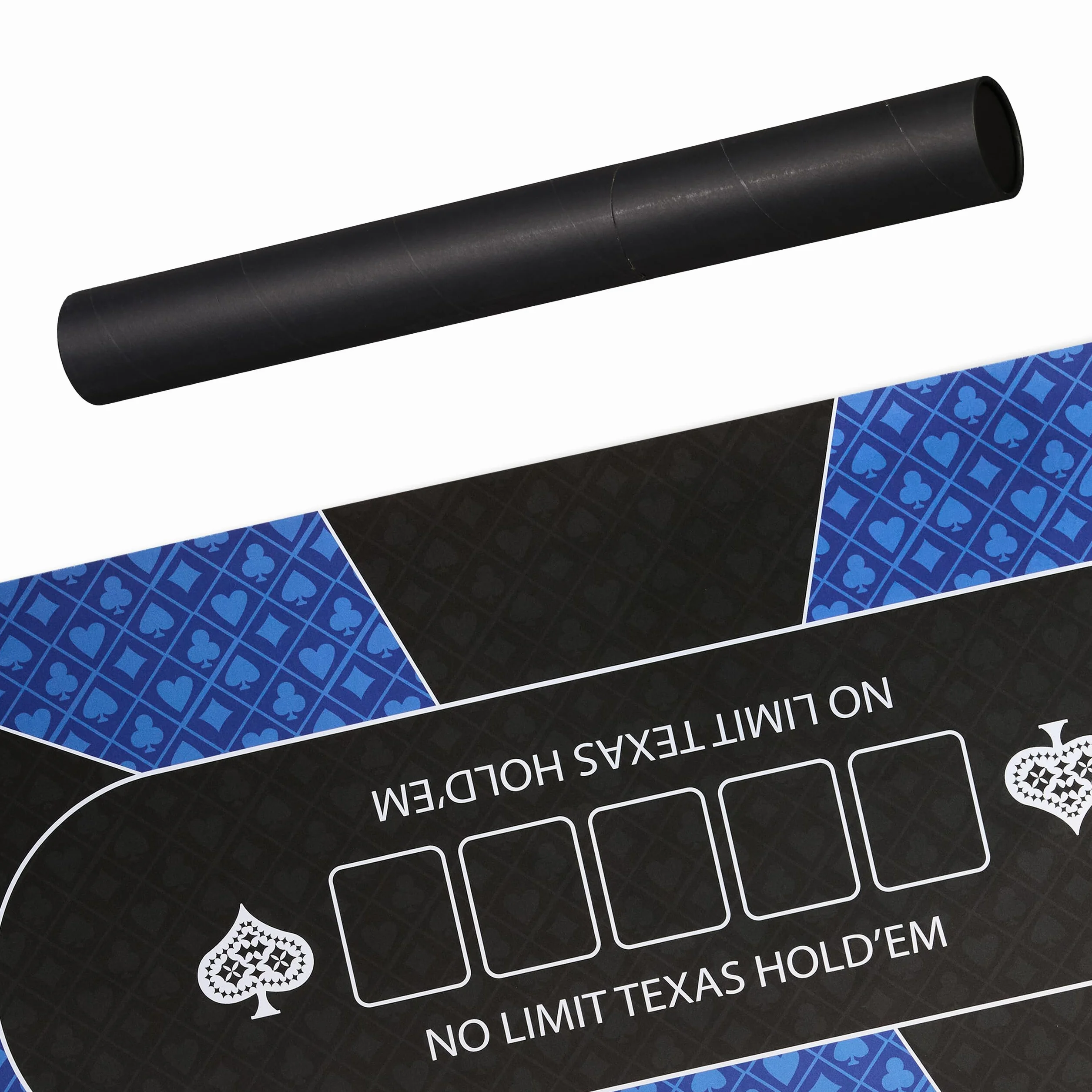 Relaxdays Tapete Póquer, 120 x 60 cm, Mantel Poker Texas Hold'em, Antideslizante, Bolsa, 10 Jugadores, Azul y Negro