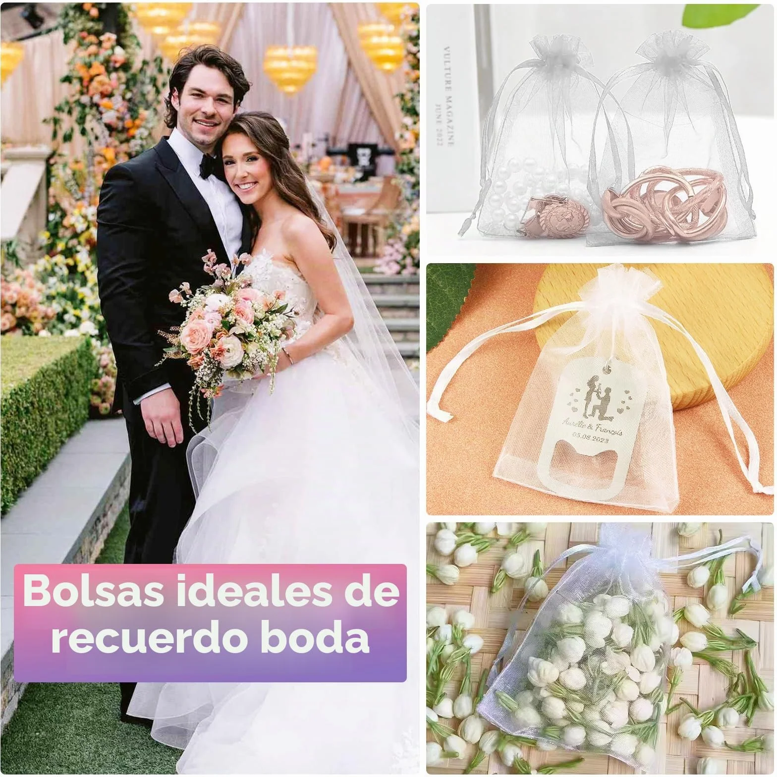 120 Piezas Bolsas de Organza 10x15 CM, Blancas Bolsitas de Tela Pequeñas con Cordóm, Bolsa Organza de Lavanda, Regalo, Joyas, Boda Favores, Caramelos para Festivales Fiestas Bodas Navidad