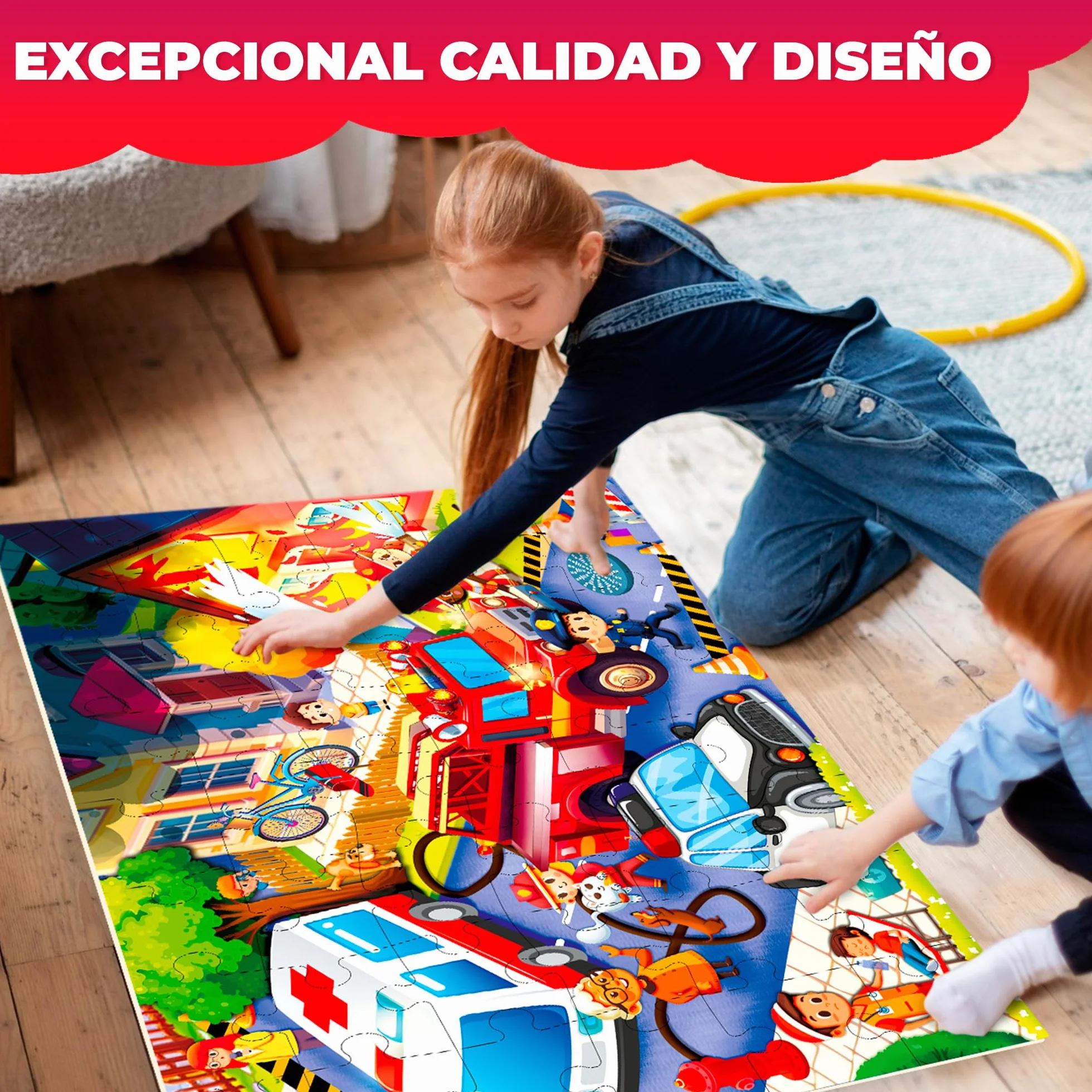 QUOKKA Puzzle Gigante Niños 3 4 5 Años - 60x90 cm 48 Piezas Puzzle XXL de Suelo Infantiles 5 6 Años - Grande Juguete Camión de Bomberos - Regalo Educativo para Niños y Niñas de 2 a 6