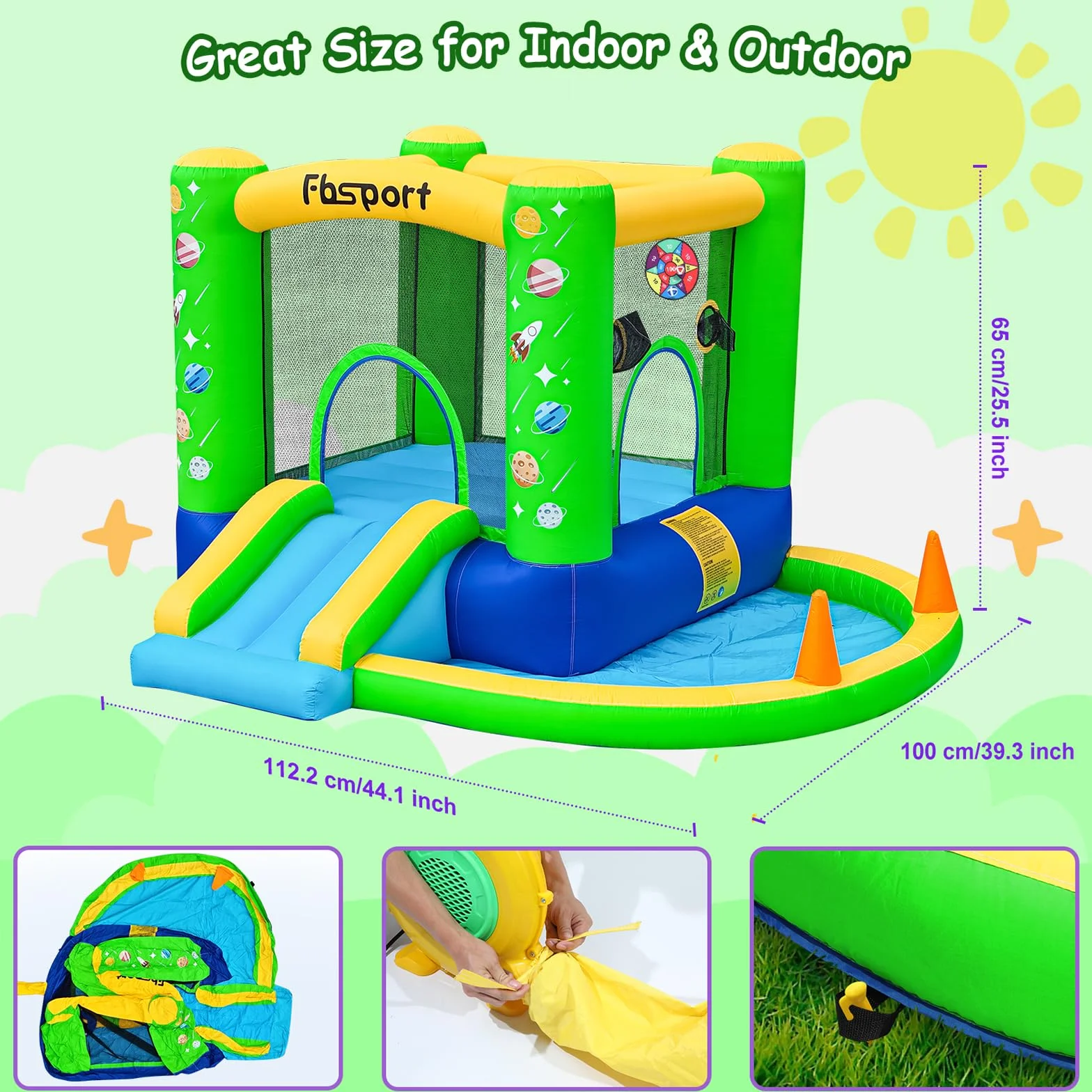 castillo hinchable para niños castillo hinchable acuatico de agua con Ventilador tobogán seco y de Agua, Adecuado para niños, Castillo Children's Bouncy para Uso Interior o Exterior 285 x 254 x 165 cm