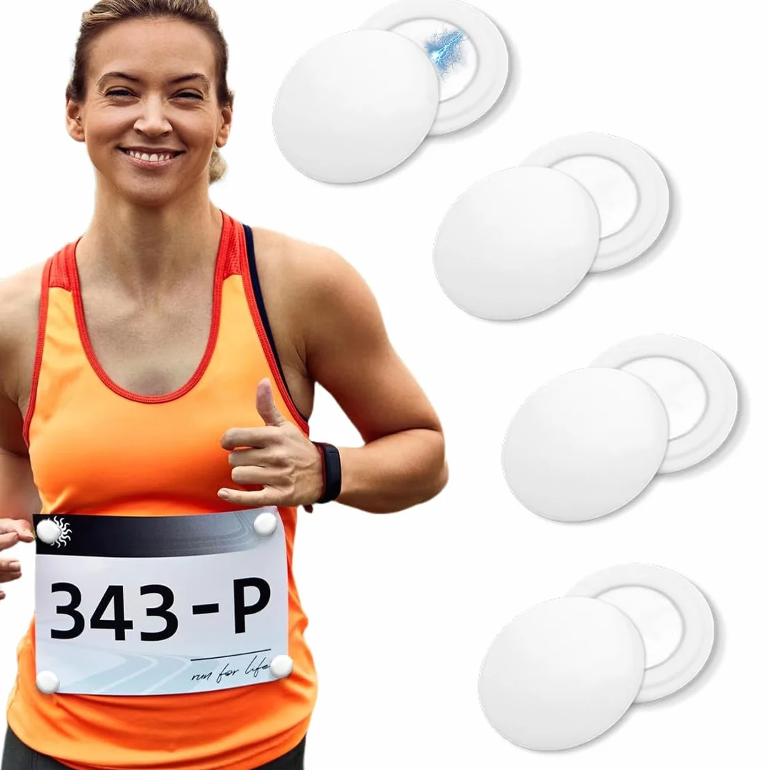 Imanes Porta Dorsal Running, 4 Pares Fijación Magnética para Número de Carrera, Accesorios de Maratón - Blanco