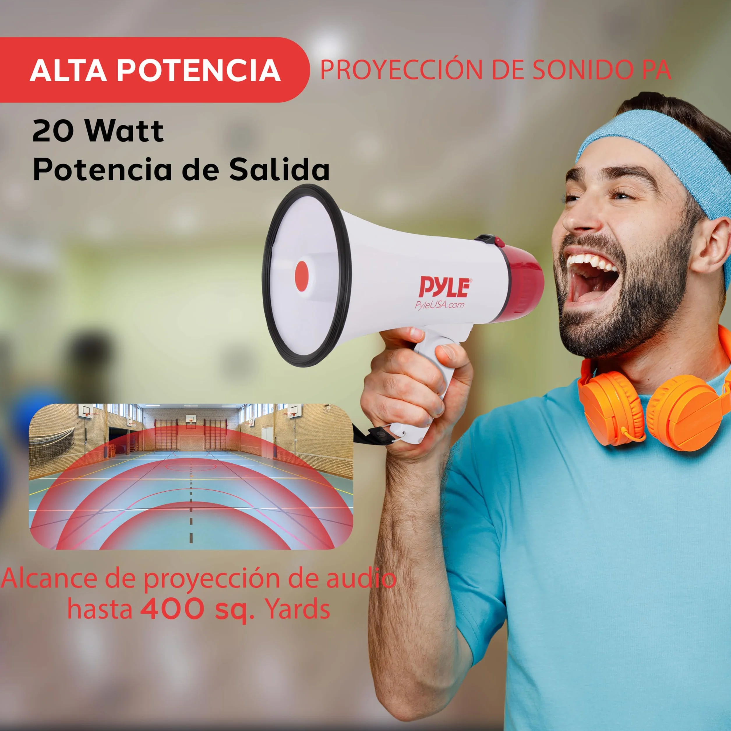 Pyle Megafono Portatil 20V Sirena Incorporada 800 Yardas