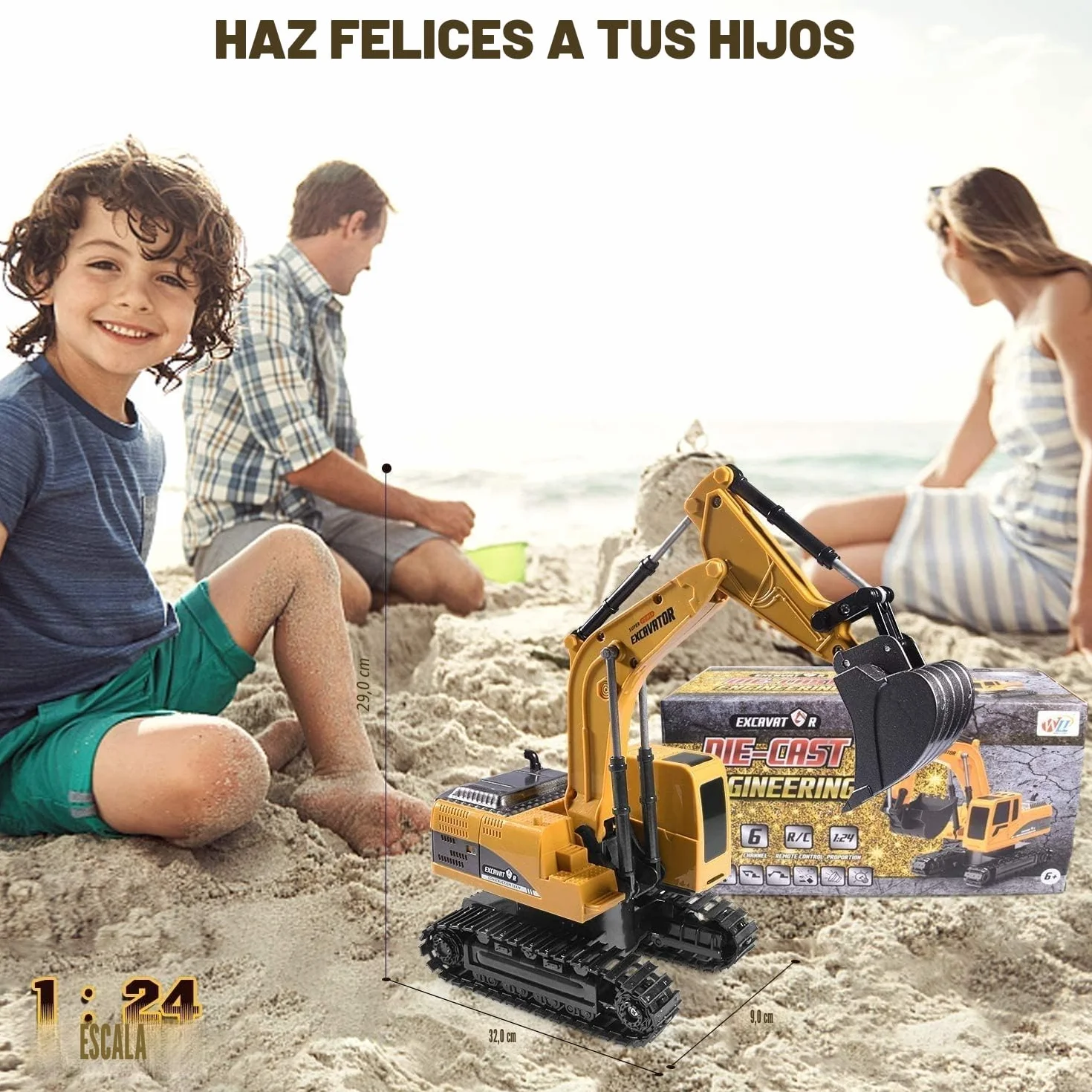 Excavadora de Control Remoto, Juguete de Arena de Ingeniería, Vehículo de Construcción, Coche de Juguete Para Niños