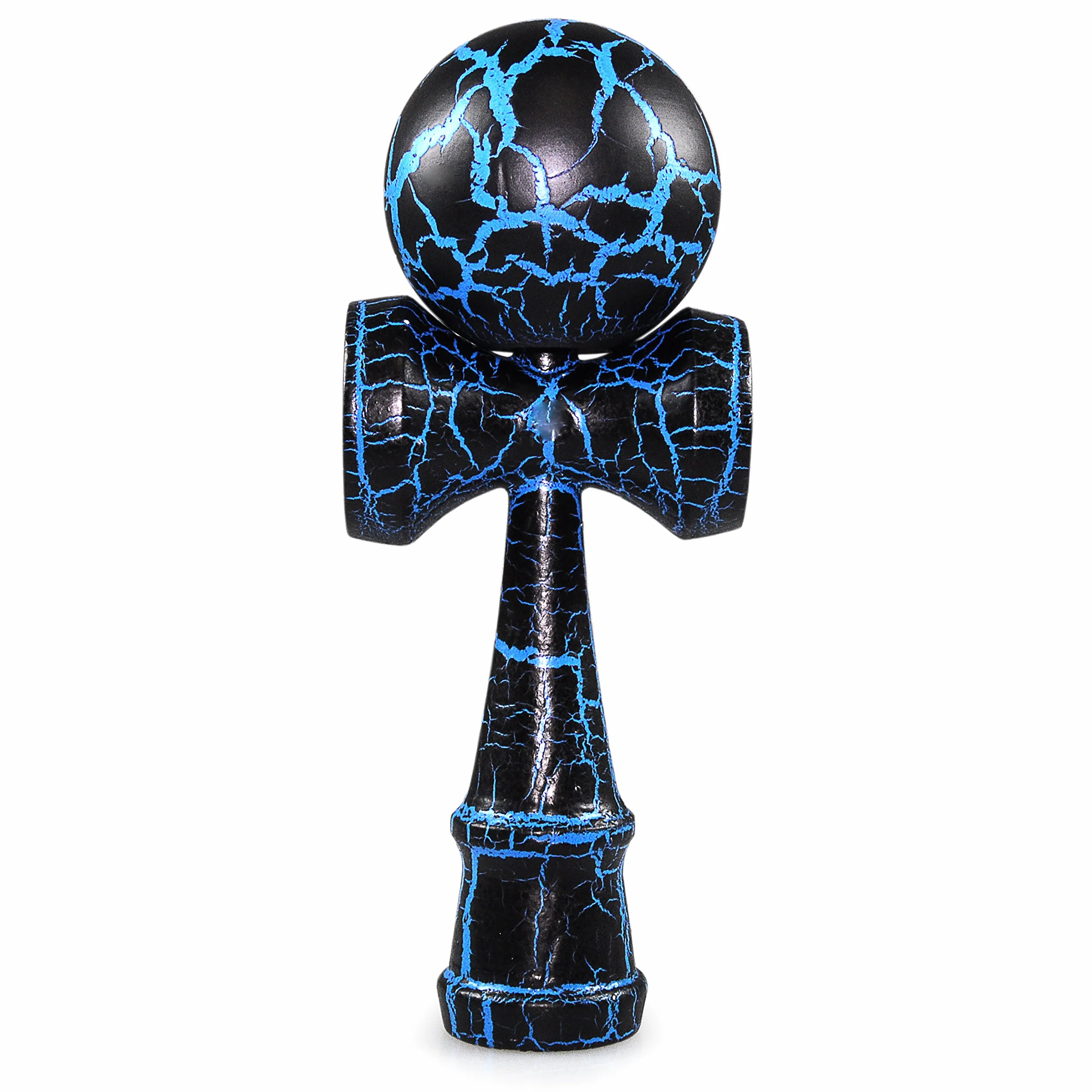 Ganzoo Kendama de Haya, Juego Tradicional japonés con Bola Perforada unida a Cuerda de Nylon, 3 Copas de Captura y Pin, Ideal para Practicar destreza, coordinación y Equilibrio, Azul Negro, 16 cm