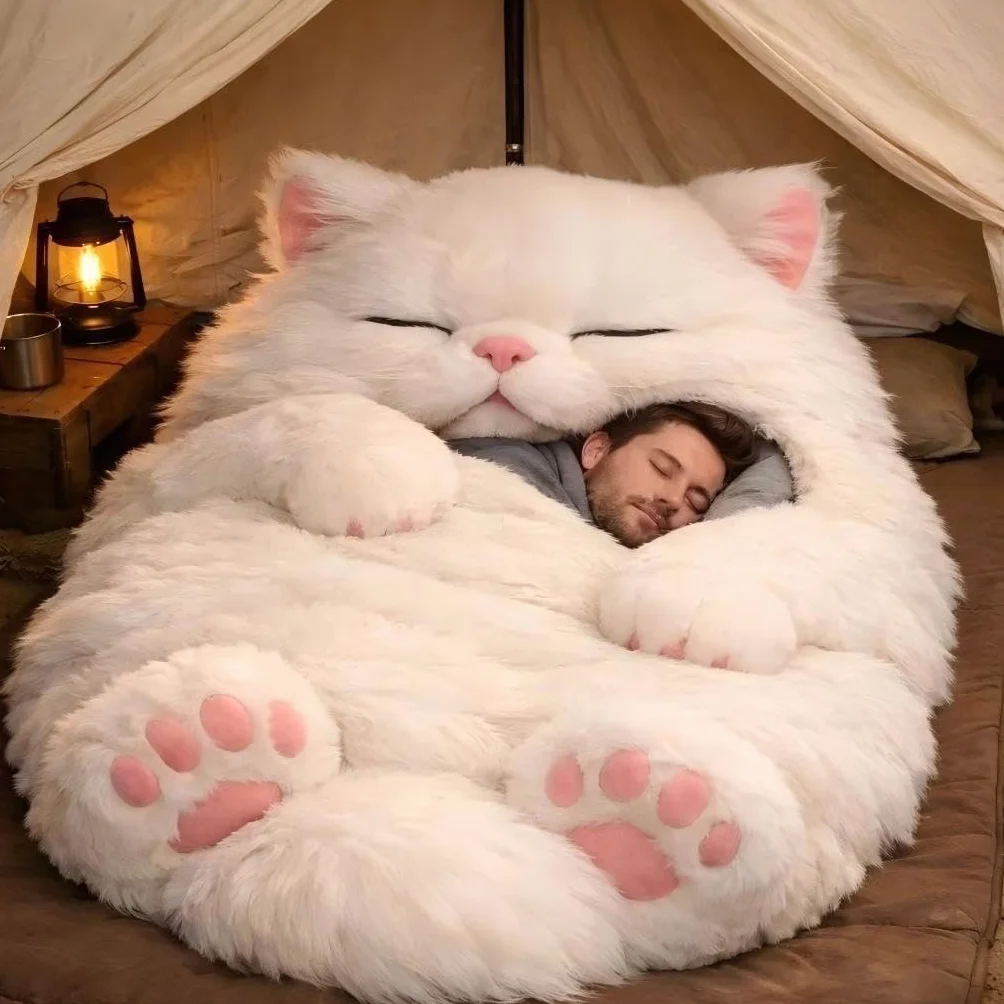 Saco de Dormir Tipo sobre con Estampado de Gato de Peluche, Suave y cálido Forro Polar, Lavable a máquina, Adorable Manta cálida con temática de Gato para casa y Camping.