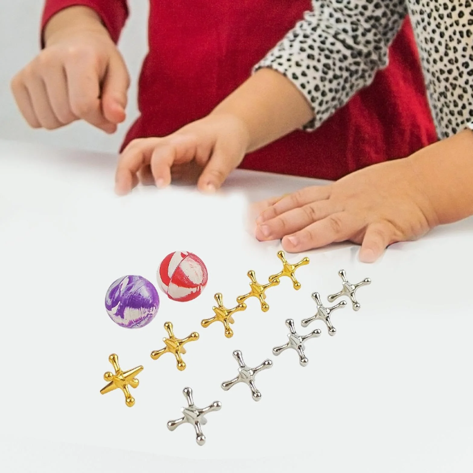 Colcolo Jacks Juego de Mesa Metal, Retro, Jacks y Bouncy Ball Set Old School Jax Juego para favores y Family Game Night