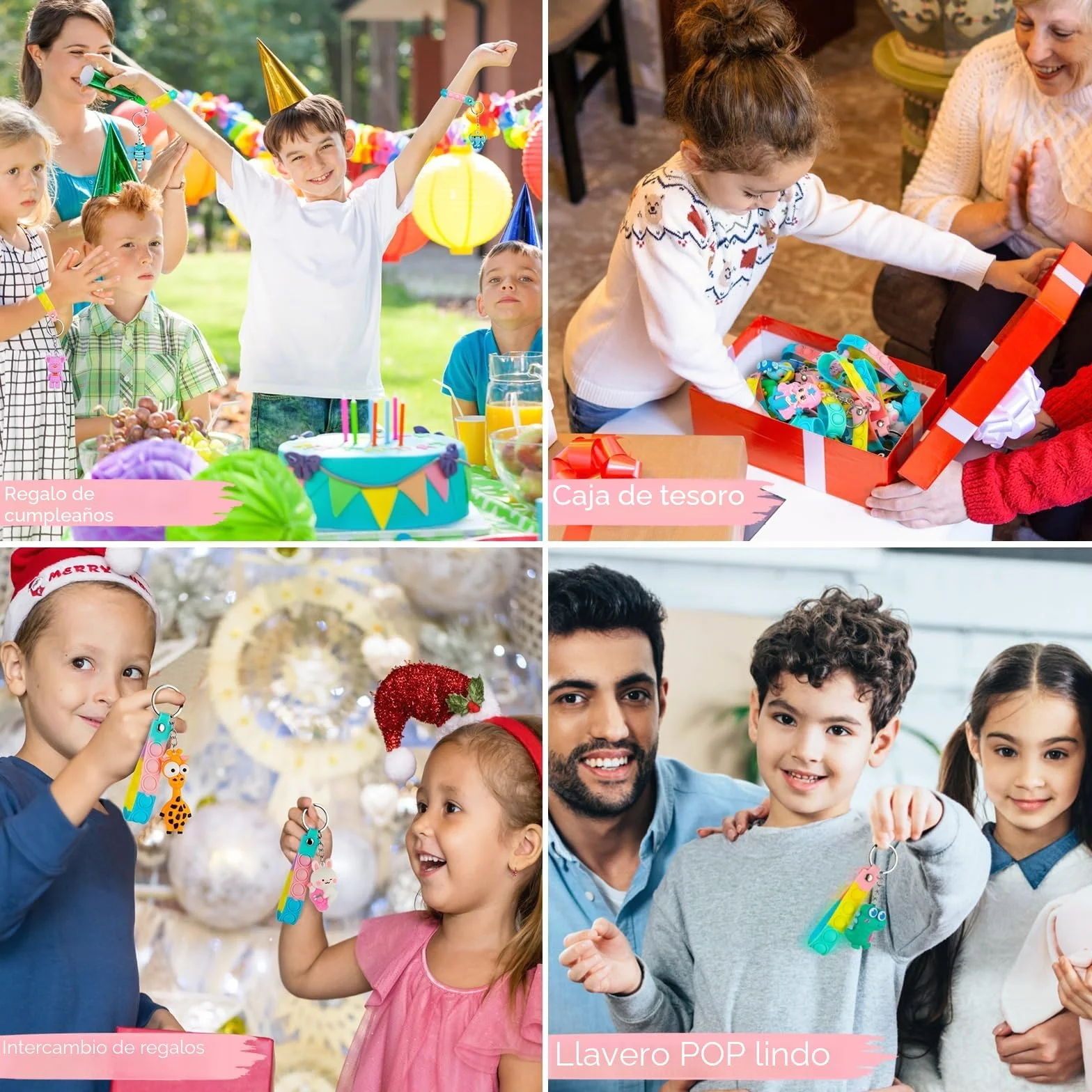 Pop It Fidget Toy con Llaveros de Animales, Regalos Cumpleaños Niños Colegio
