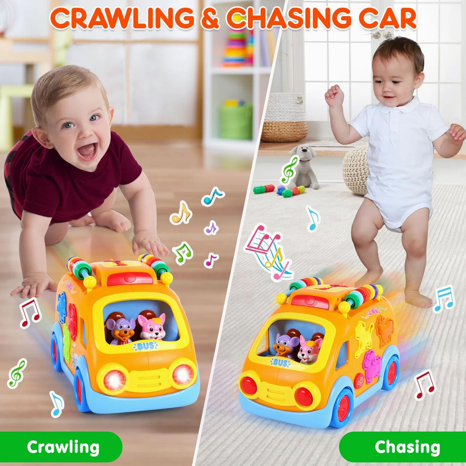 Coches de juguete para niños de 1 año, juguetes para bebés de 12 a 18 meses, juguetes de aprendizaje musical para niños pequeños de 1 a 3 años, autobús educativo con bloques de animales, regalo de