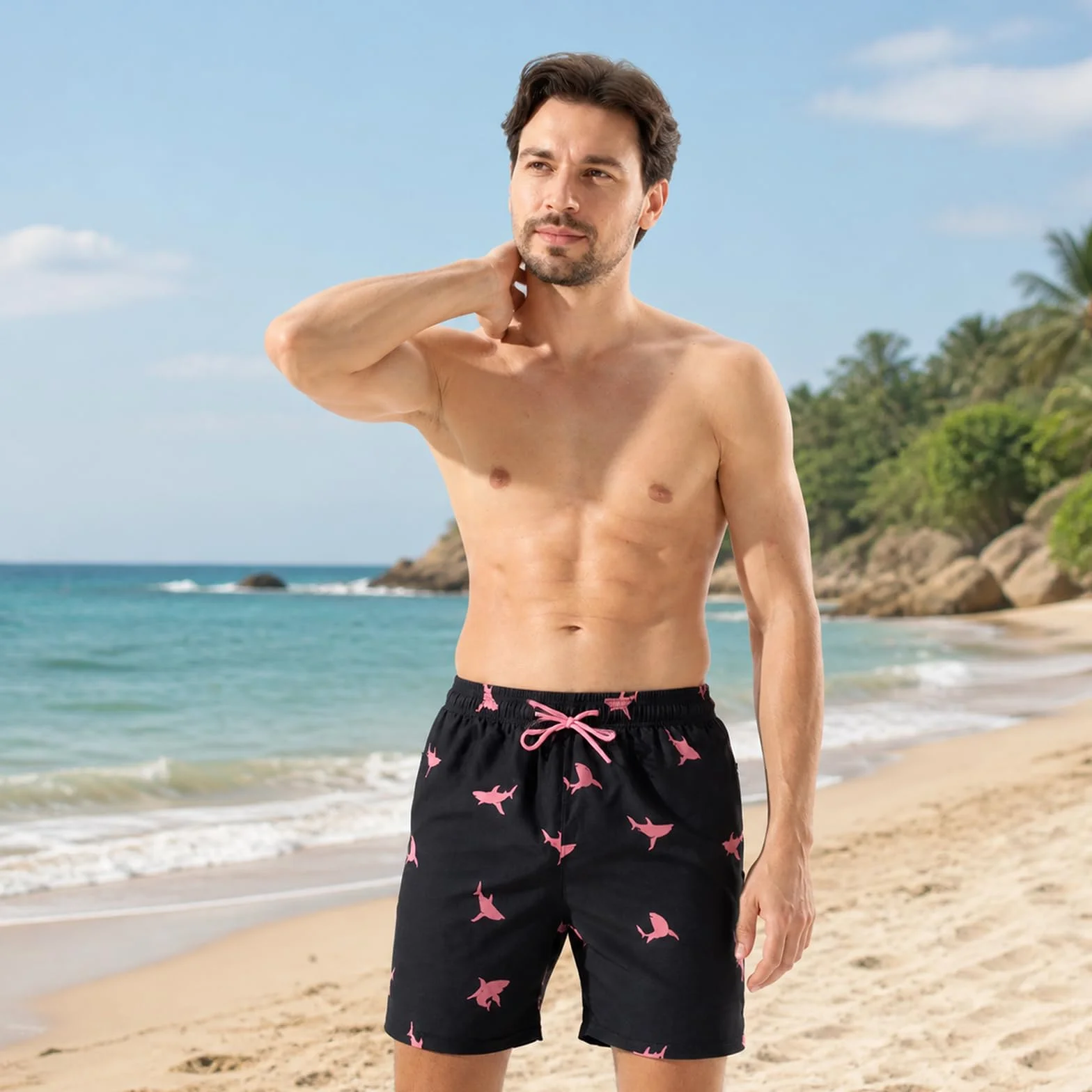 Bañador Hombre Corto 2 en 1 con Forro de Compresión Secado Rápido Impermeable Bolsillos Cremallera Short Playa Surf