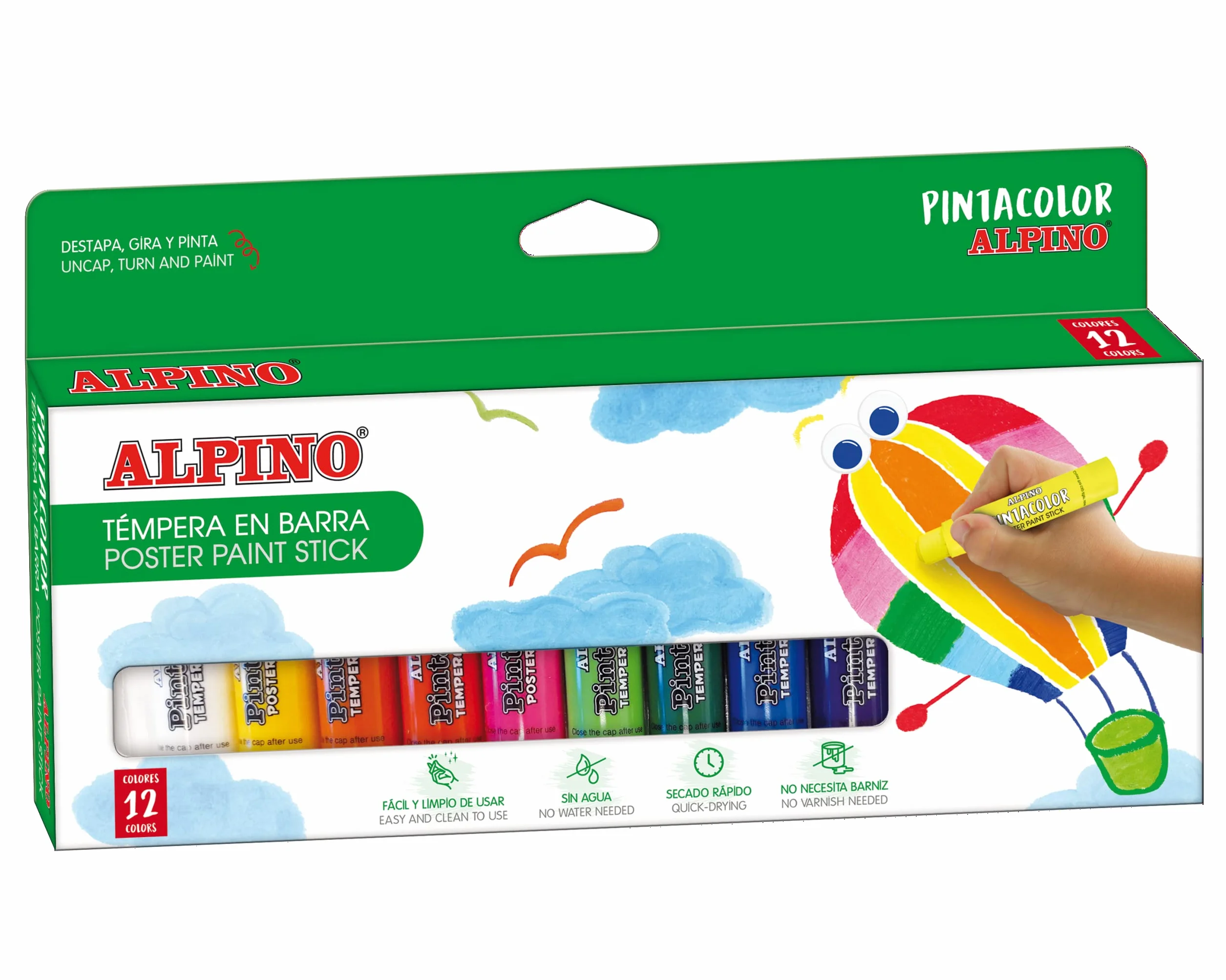 Alpino PX000012 - Témpera sólida, 12 unidades, multicolor, Única