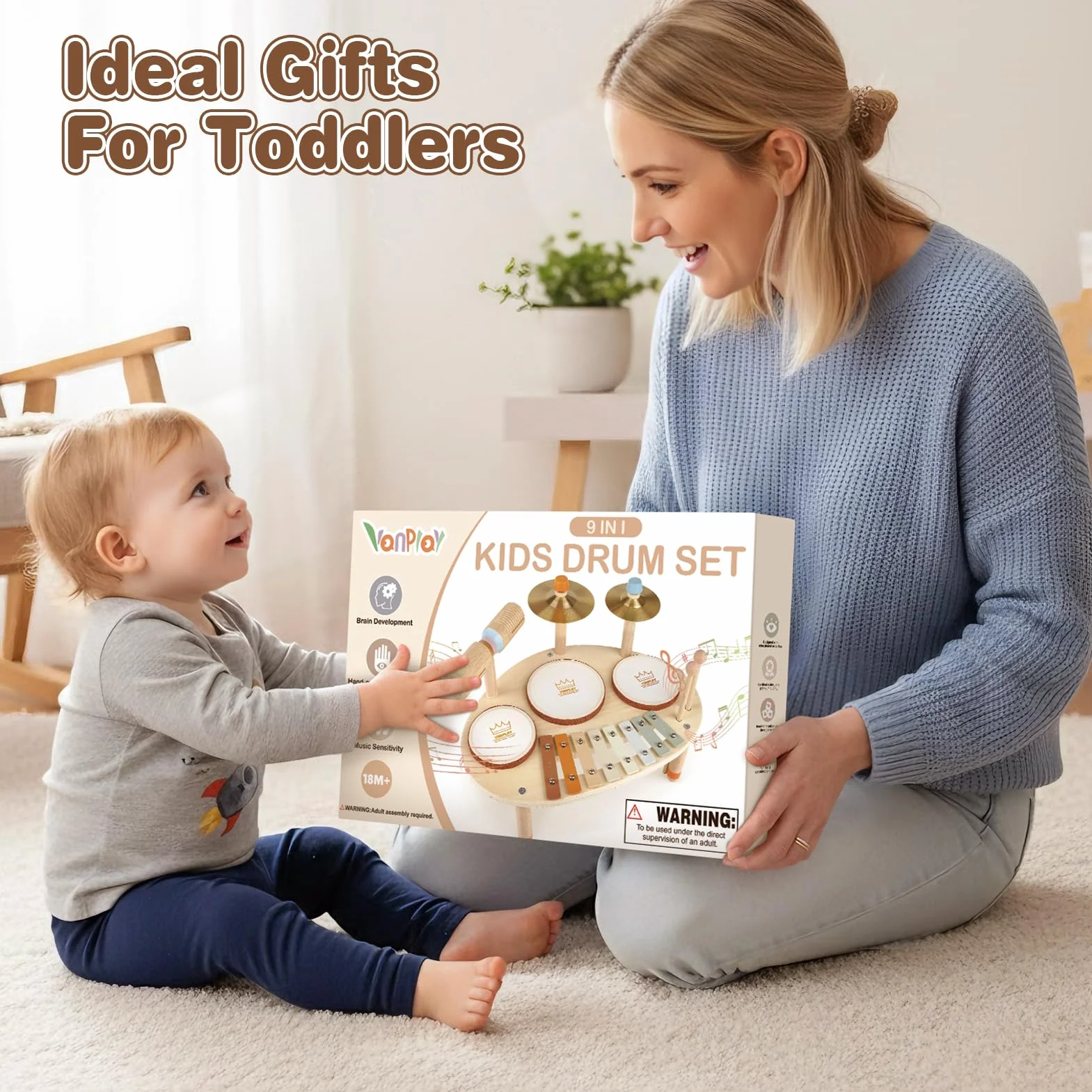 Vanplay Juguetes Niños 3 Años Tambor Infantil 9 IN 1 Juguetes de Madera Instrumentos Musicales Infantiles Regalo Niño 3 4 5 Años