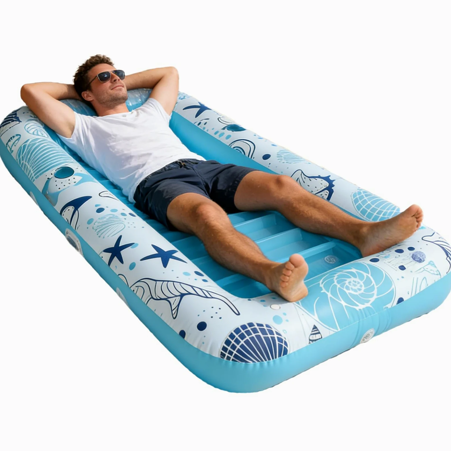 Tumbona inflable de piscina cómoda para tomar el sol, 185 x 115 x 25 cm, piscina bronceadora hinchable, para tomar el sol, diseño de válvula de doble capa, para lago de playa