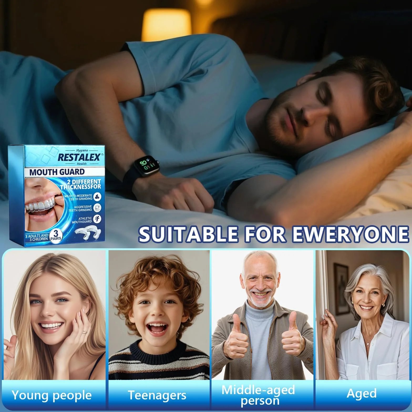 Protector Bucal Para Dormir Bruxismo, Férulas Descarga 2 Tamaños, Kit Dental Reutilizable