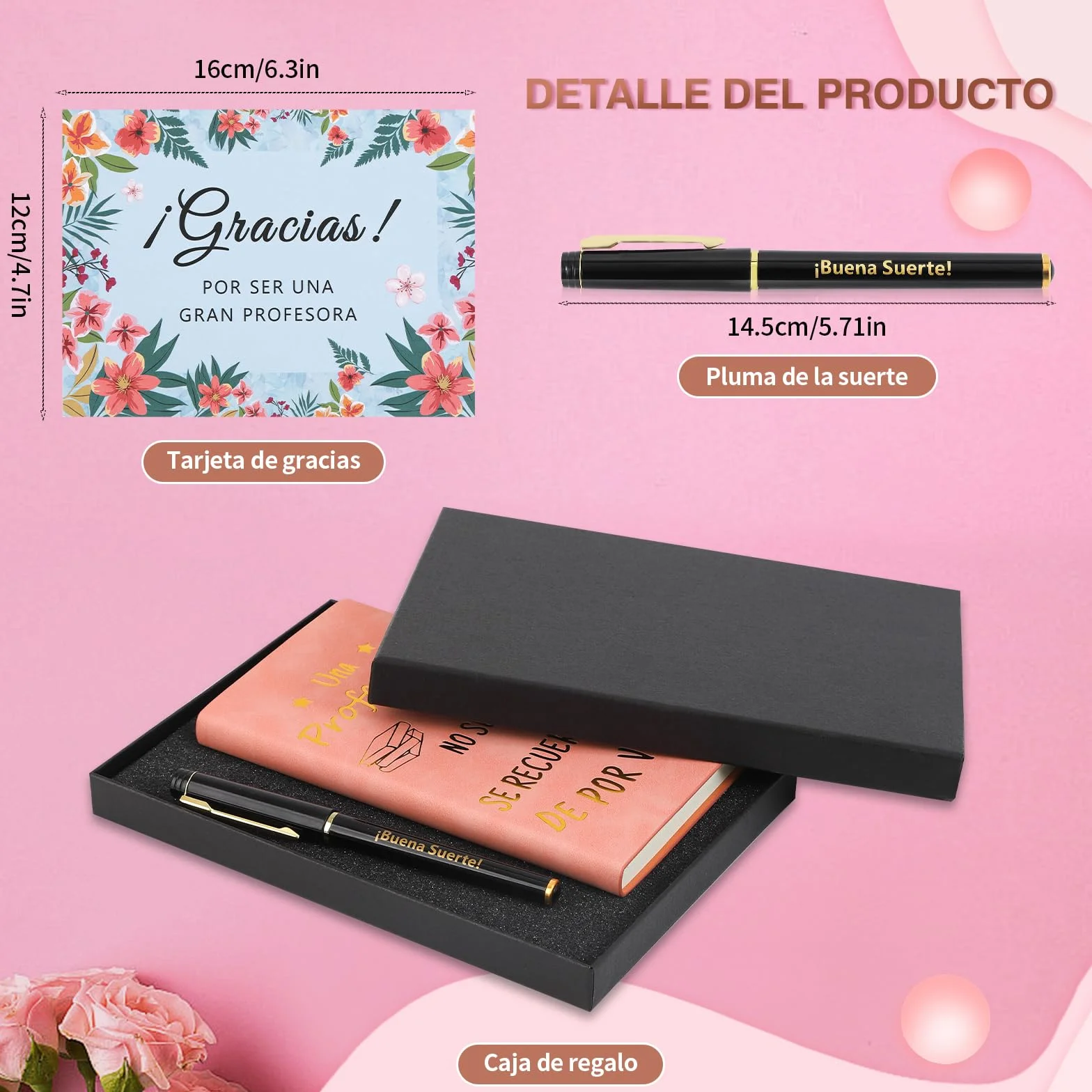 Echehi Regalo Profesora Infantil, con Cuaderno Profesora, Pluma de la Suerte, Tarjeta y Caja de Regalo, Regalos Originales Para Profesoras
