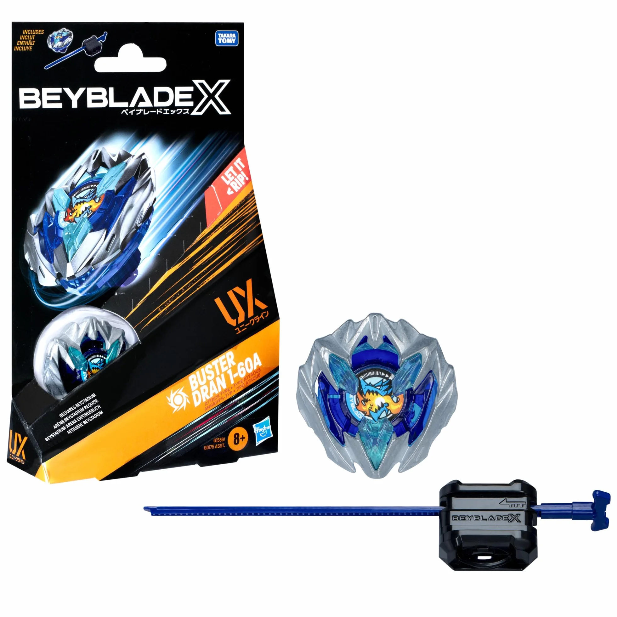 Beyblade X Kit Inicial Buster Dran 1-60A UX con Top y Lanzador