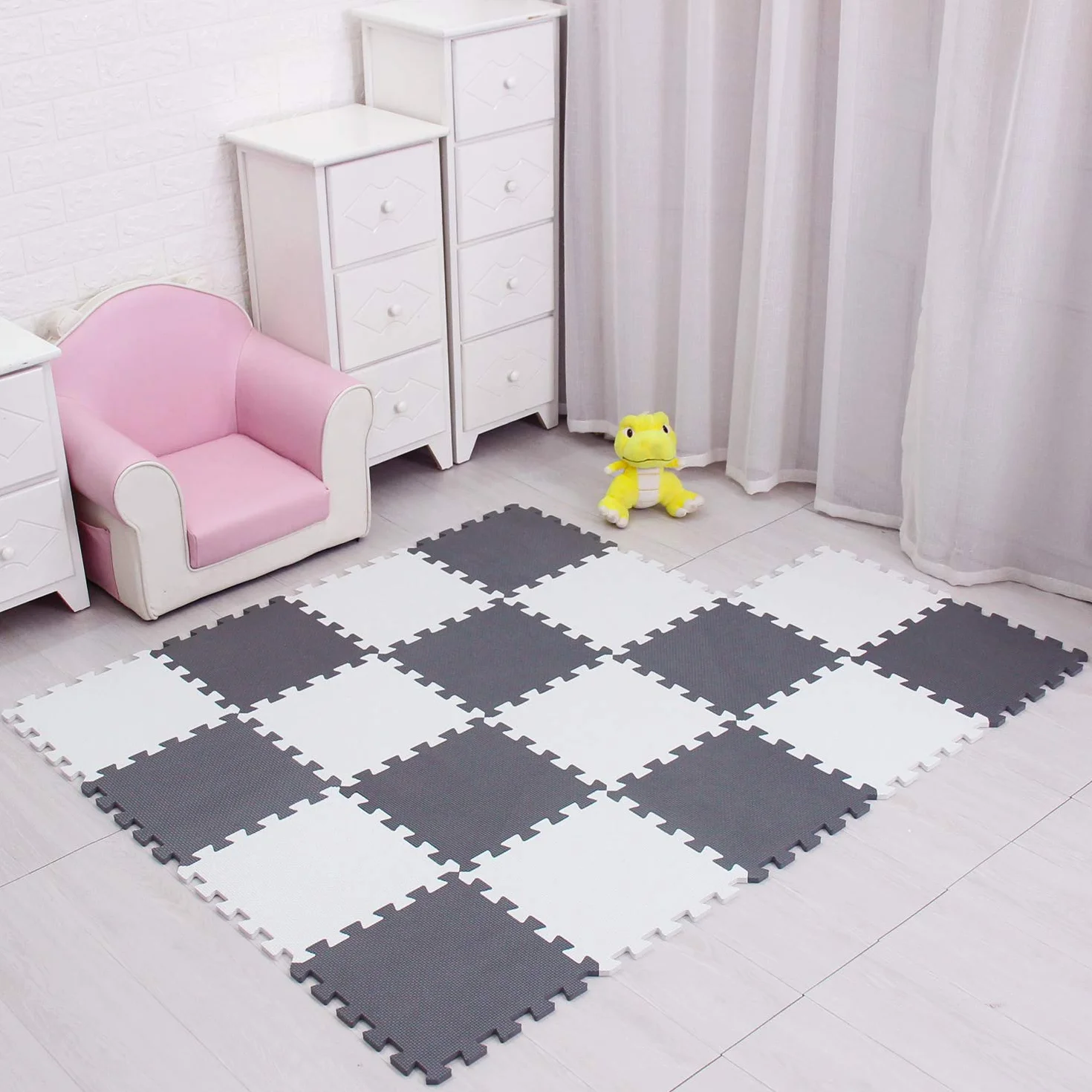 meiqicool Alfombrillas para Puzzles | Alfombra Puzzle para Niños Bebe Infantil Suelo de Goma EVA Suave 142 x 114 cm 18 Piezas Blanco Gris 0112