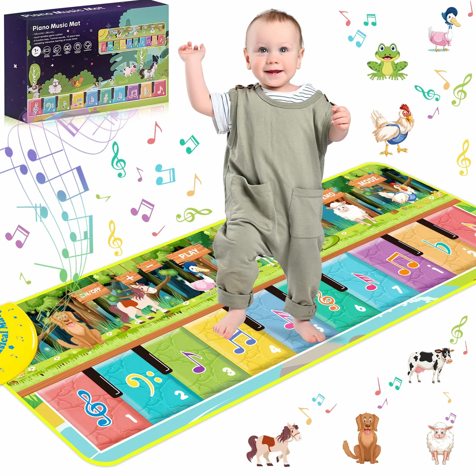 Alfombra Musical para Bebé, Alfombra de Música para Niños Pequeños, 110 x 36 cm, Alfombrilla de Juego de Música Niños y Niñas 3 4 5 6