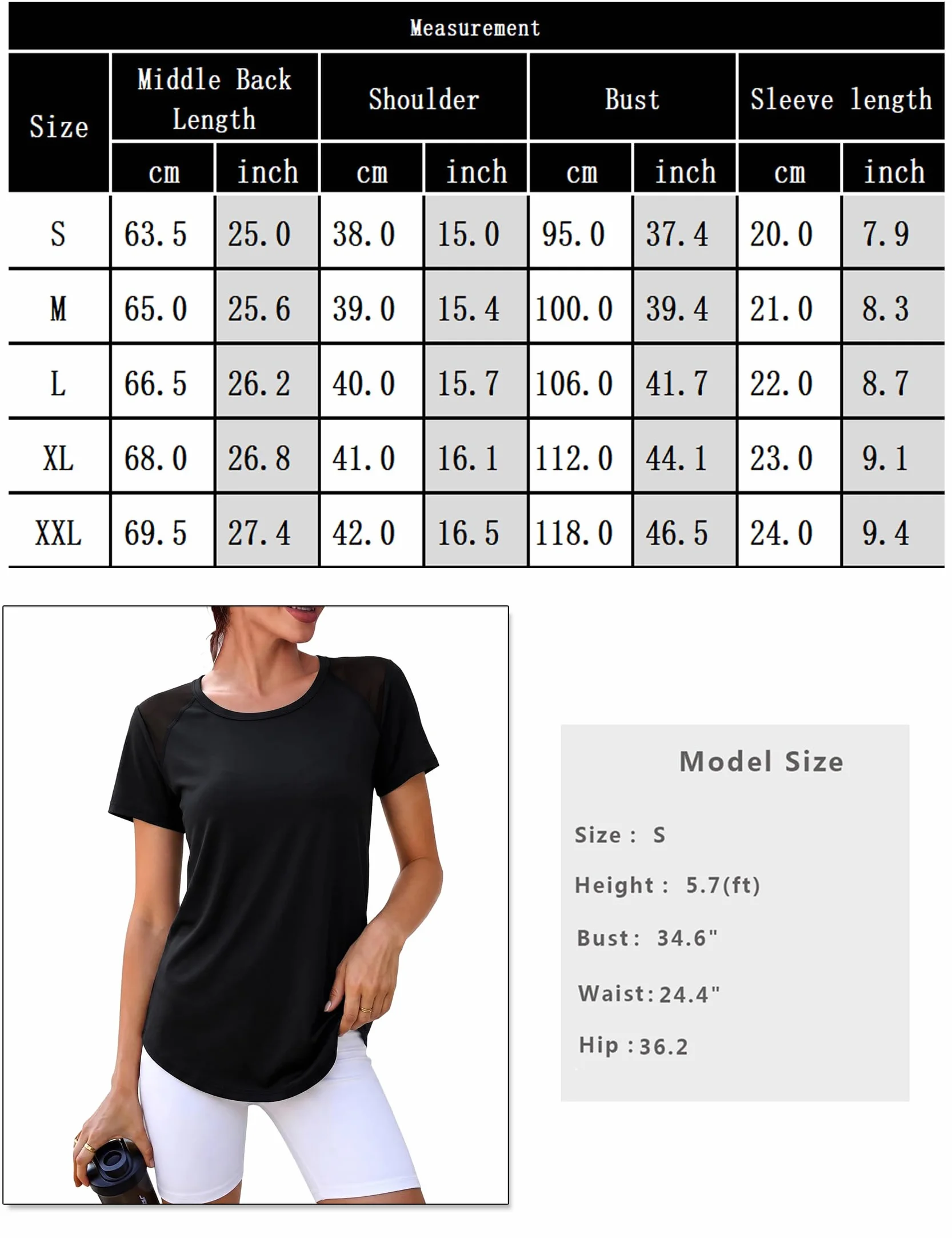 Camiseta Deportiva Mujer Manga Corta Cuello Redondo Secado Rápido Transpirable Yoga Top